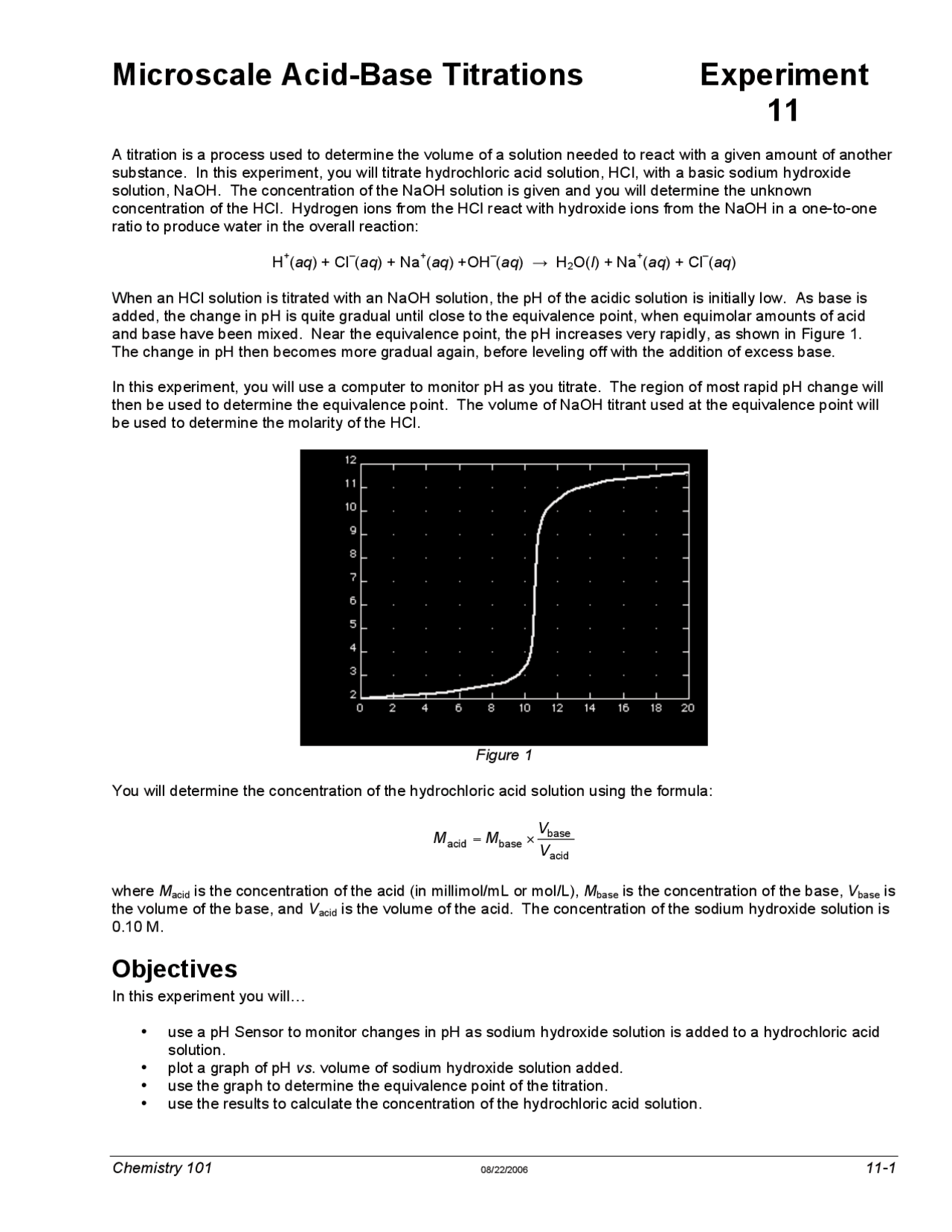 Microscale Acid Base Titrations Lab 11 CHE 101 Docsity