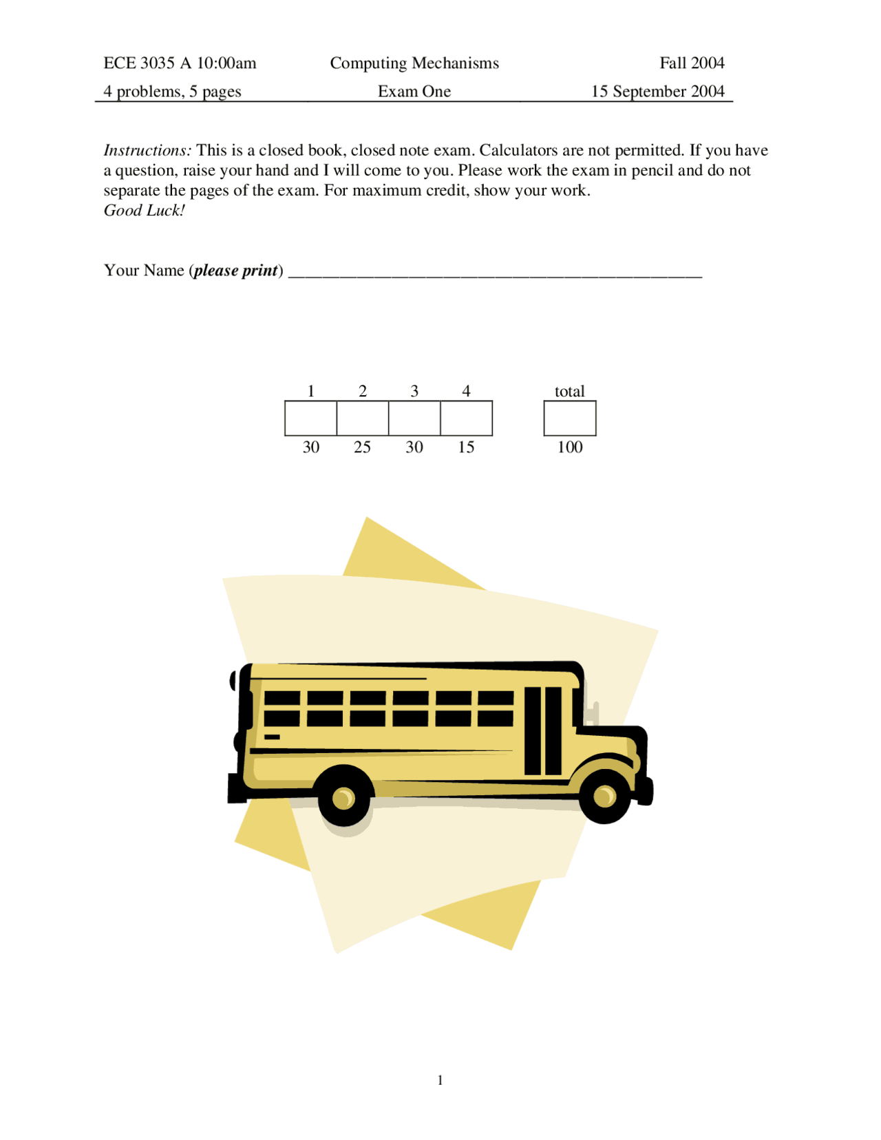 Practice Exam 1 - Mechanisms-Computing System | ECE 3035 - Docsity