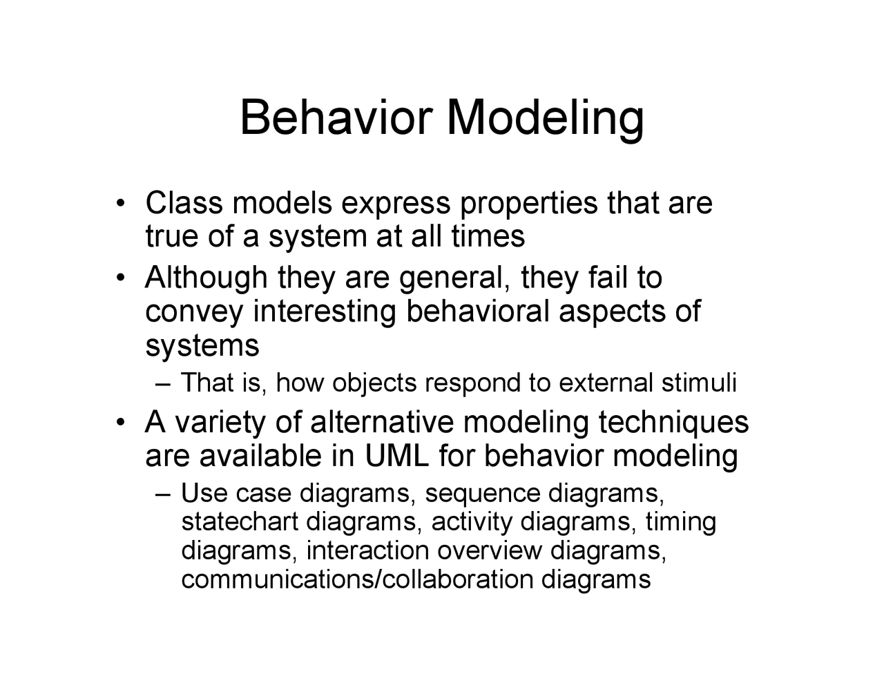 Behavior Modeling - Software Architecture and Design | CS 6310 - Docsity