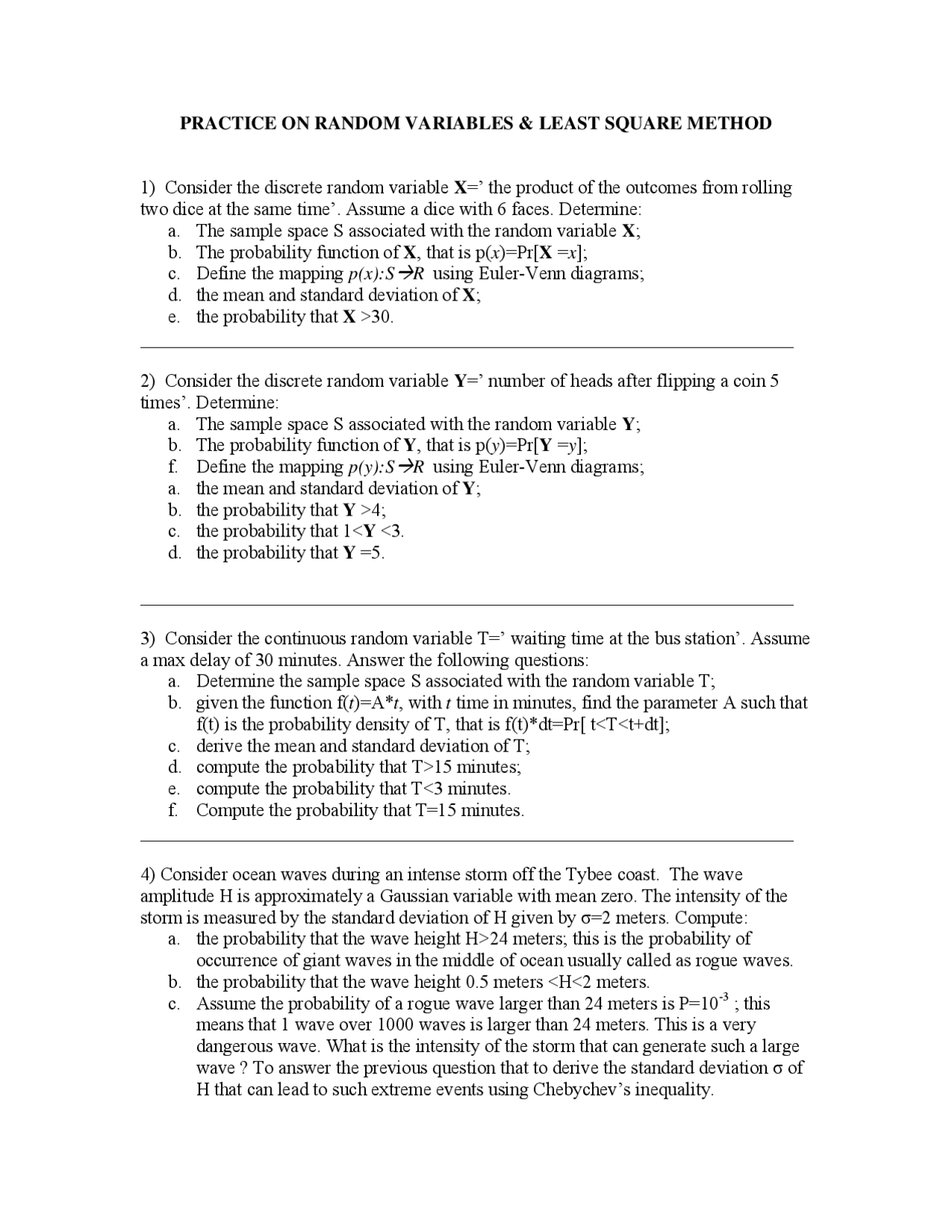 Random Variables and Least Square Methods - Assignment | CEE 3770 - Docsity
