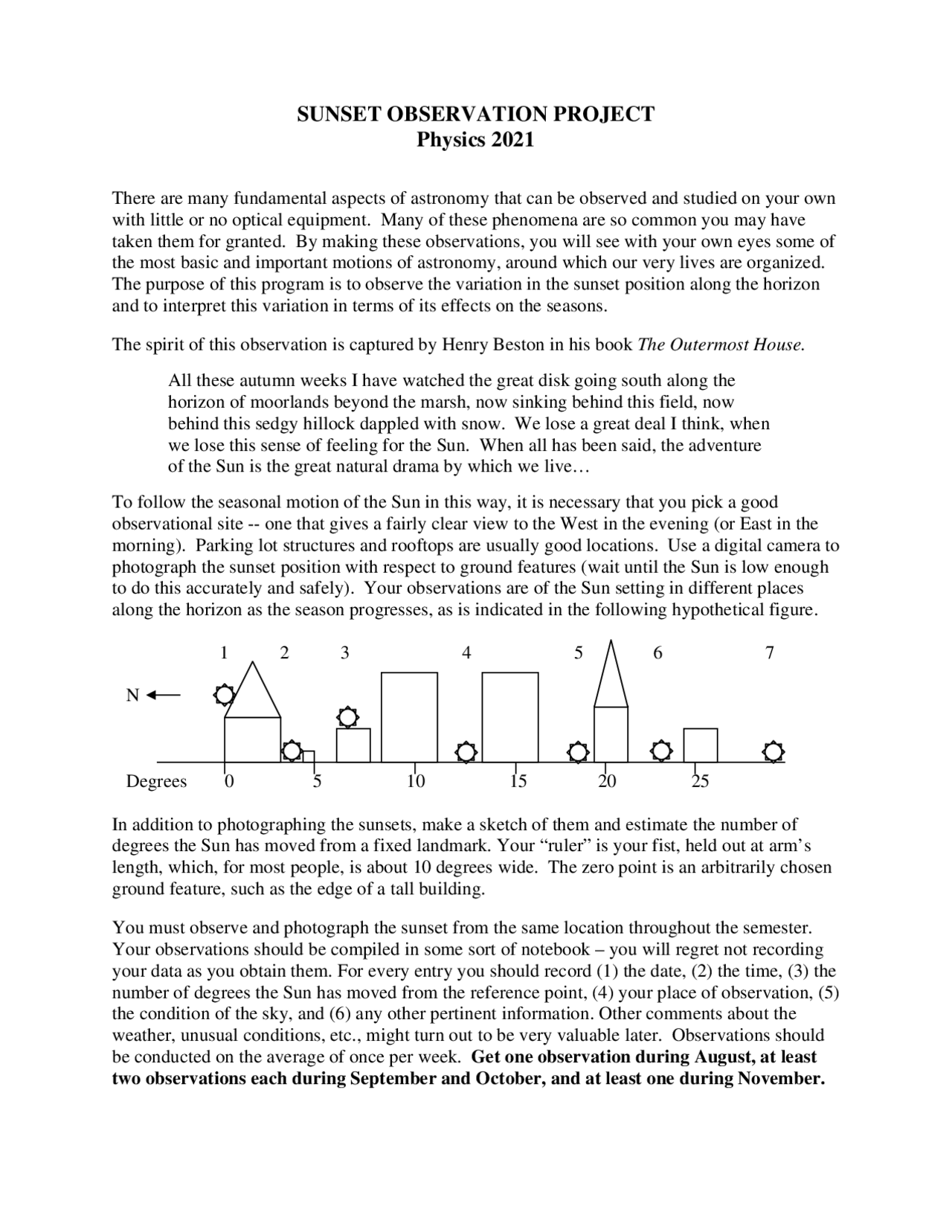 Sunset Observation Project - Solar System | PHYS 2021 - Docsity