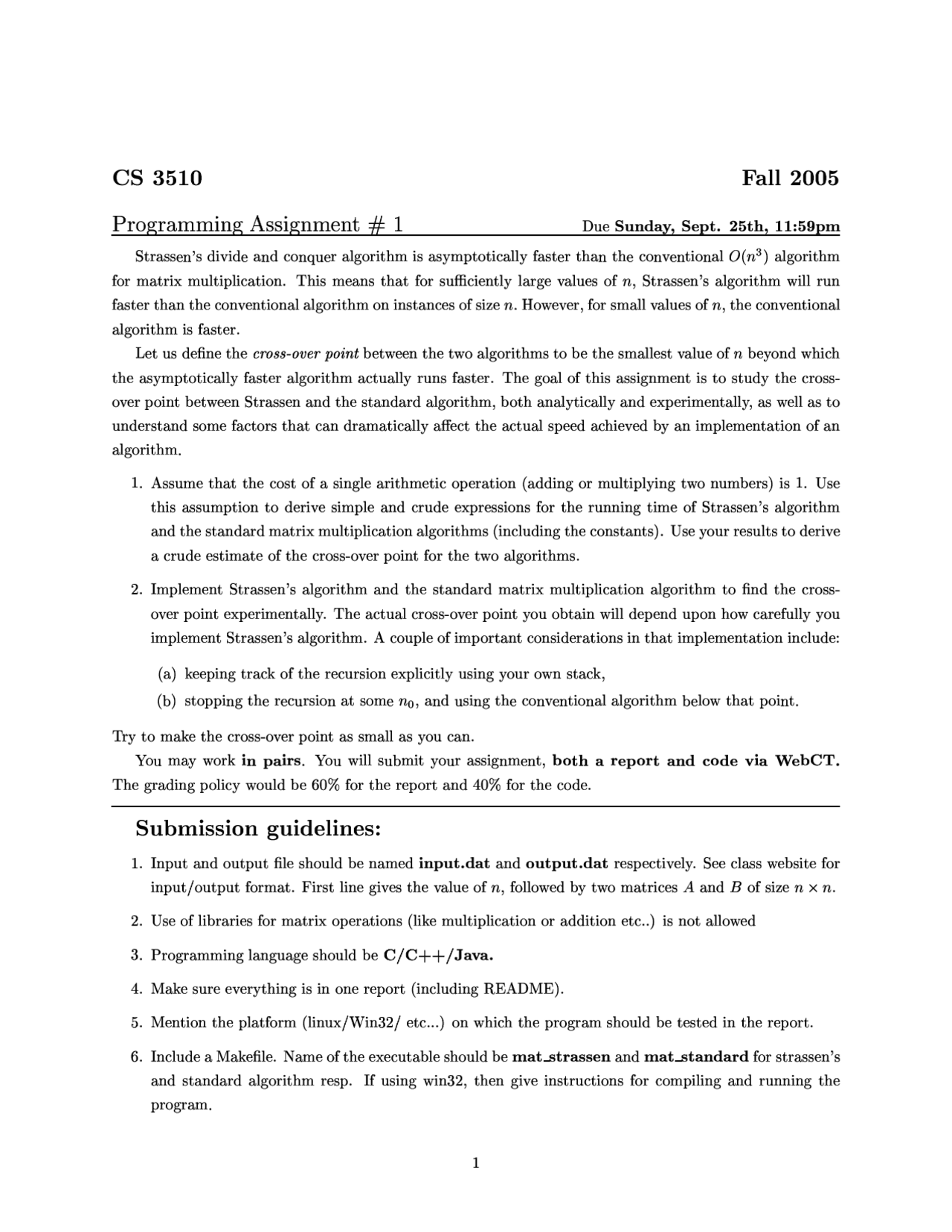 Programming Assignment 1 - Design and Analysis-Algorithms | CS 3510 ...