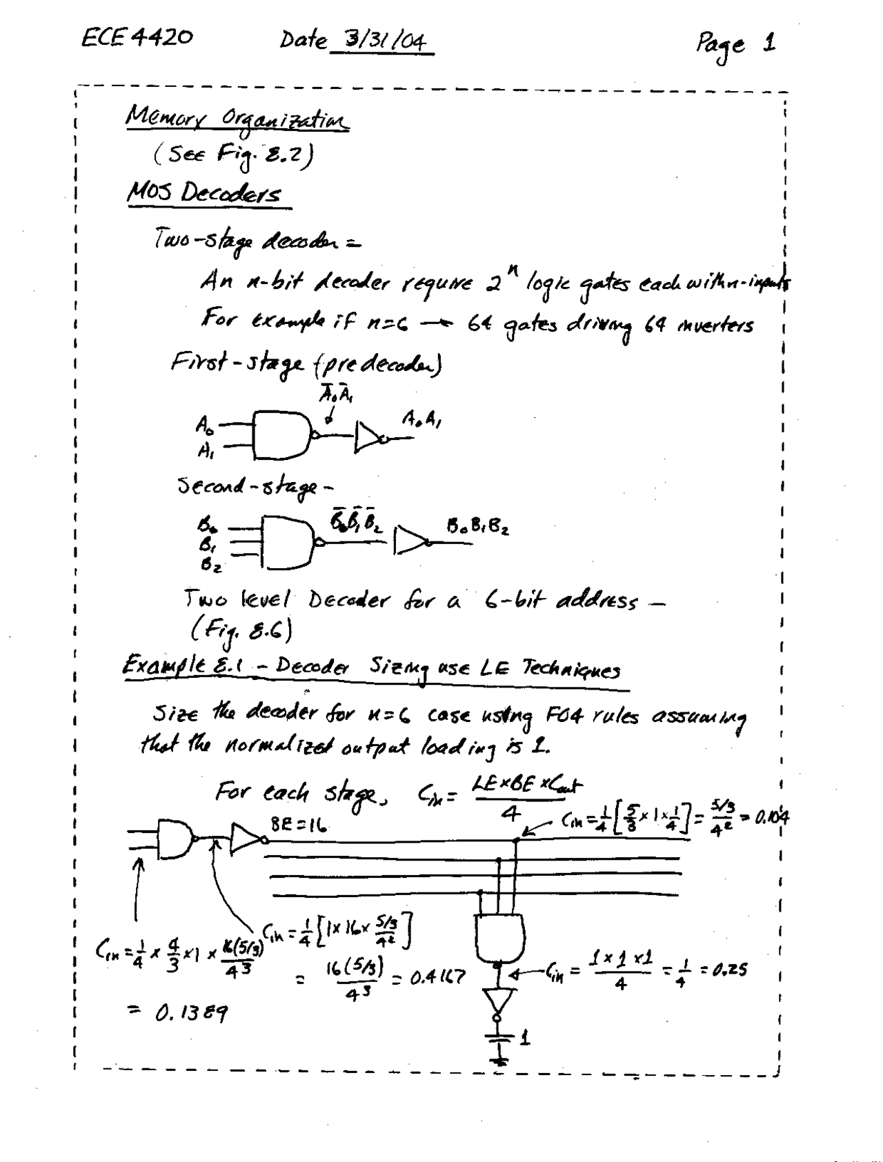 MOS Decoders in Memory Organizations | ECE 4420 | Study notes ...