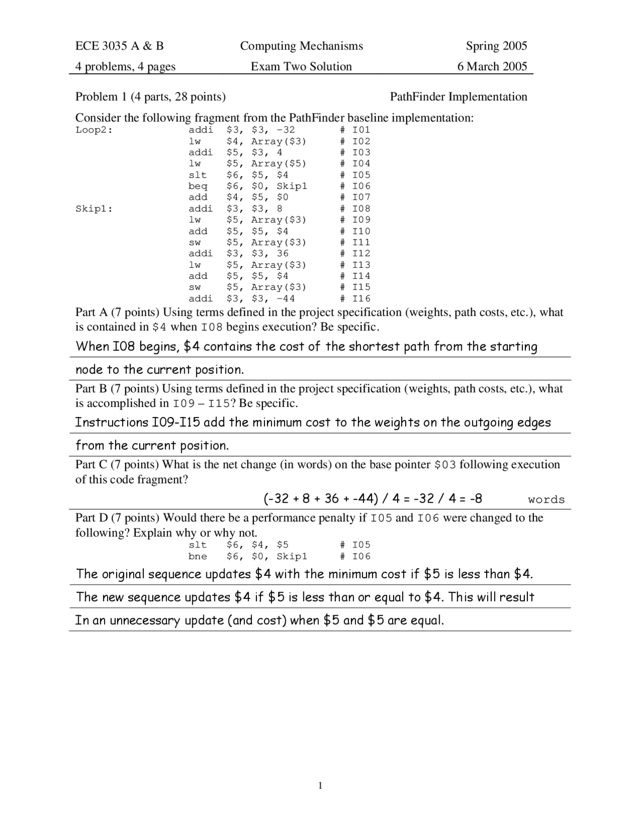 Solved Problems on Mechanisms-Computing System - Old Exam 2 | ECE 3035 ...