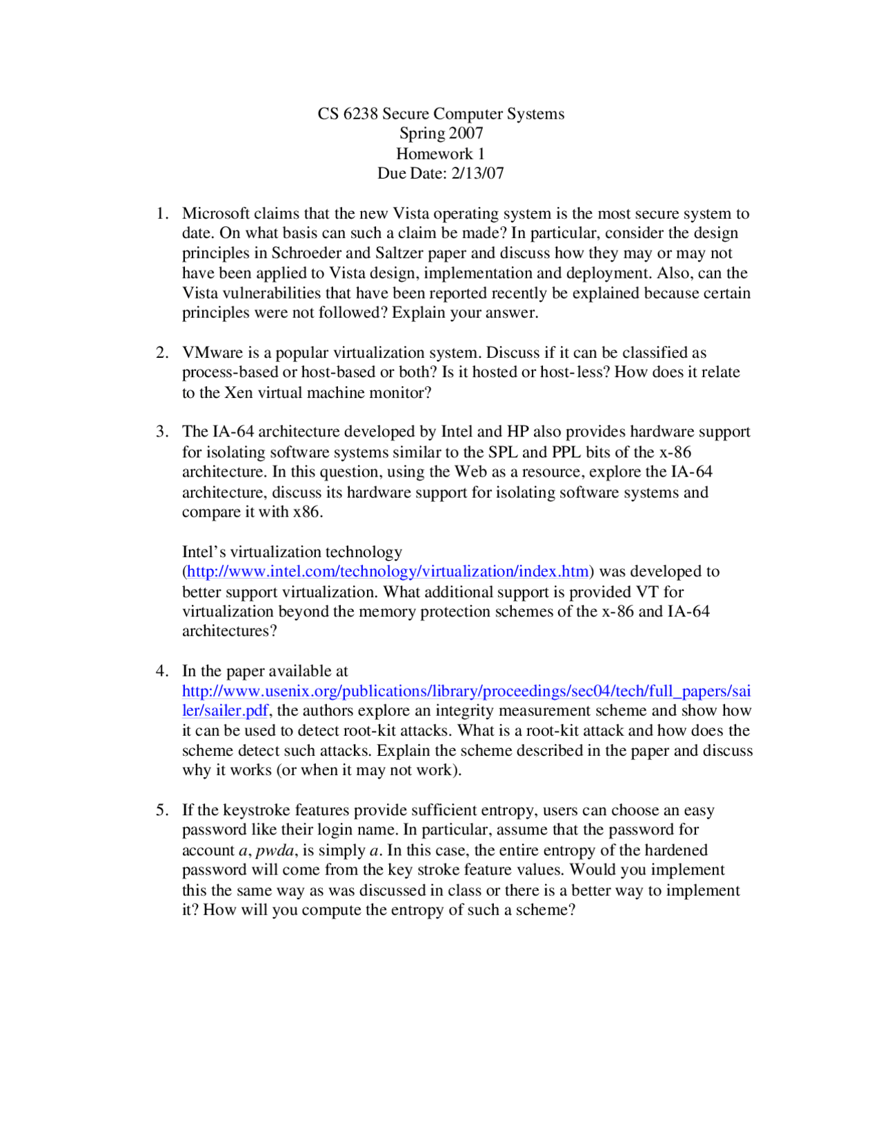 Homework 1 Questions - Secure Computer Systems | CS 6238 | Assignments  Computer Science | Docsity