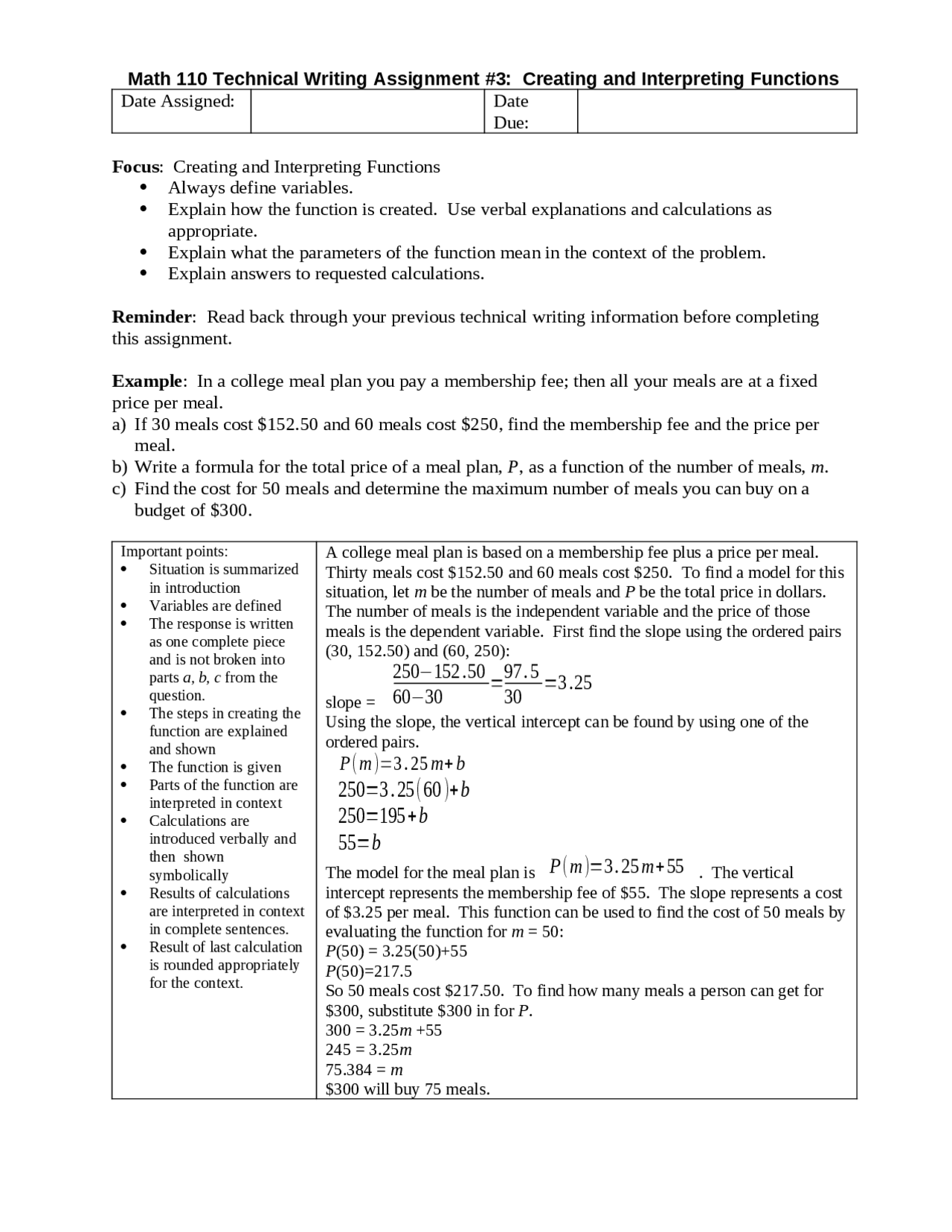 Assignment 3 for Creating and Interpreting Functions | MATH 110 ...