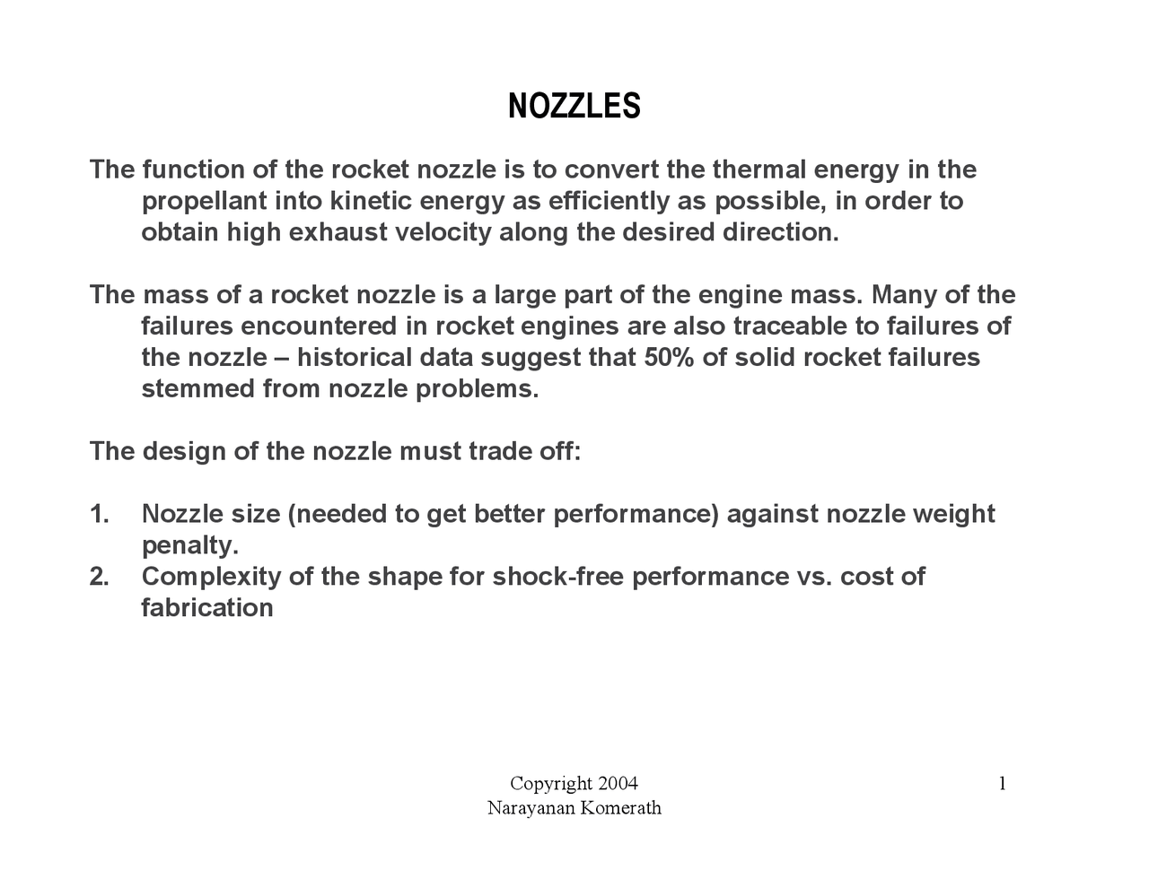 Nozzles, Thrust Coefficient, Characteristic Velocity Aerodynamics