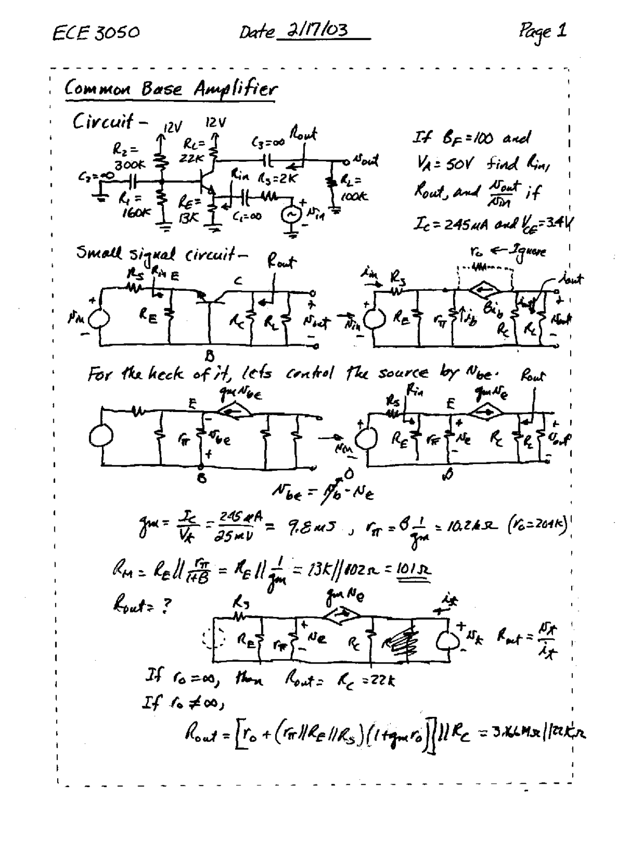 Common Base Amplifier - Analog Electronics | ECE 3050 | Study notes ...