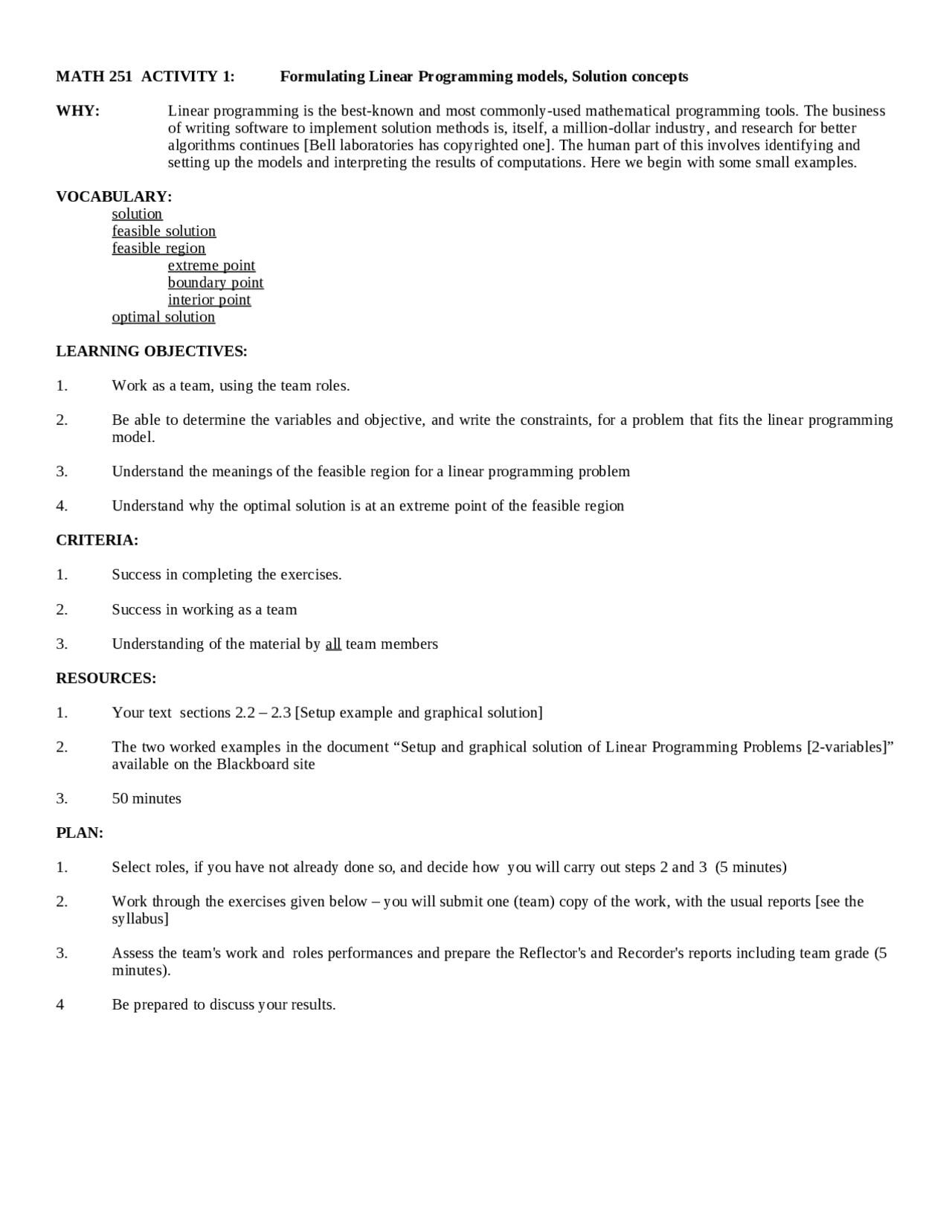 Formulating Linear Programming Models and Solution Concepts | MATH 251 ...