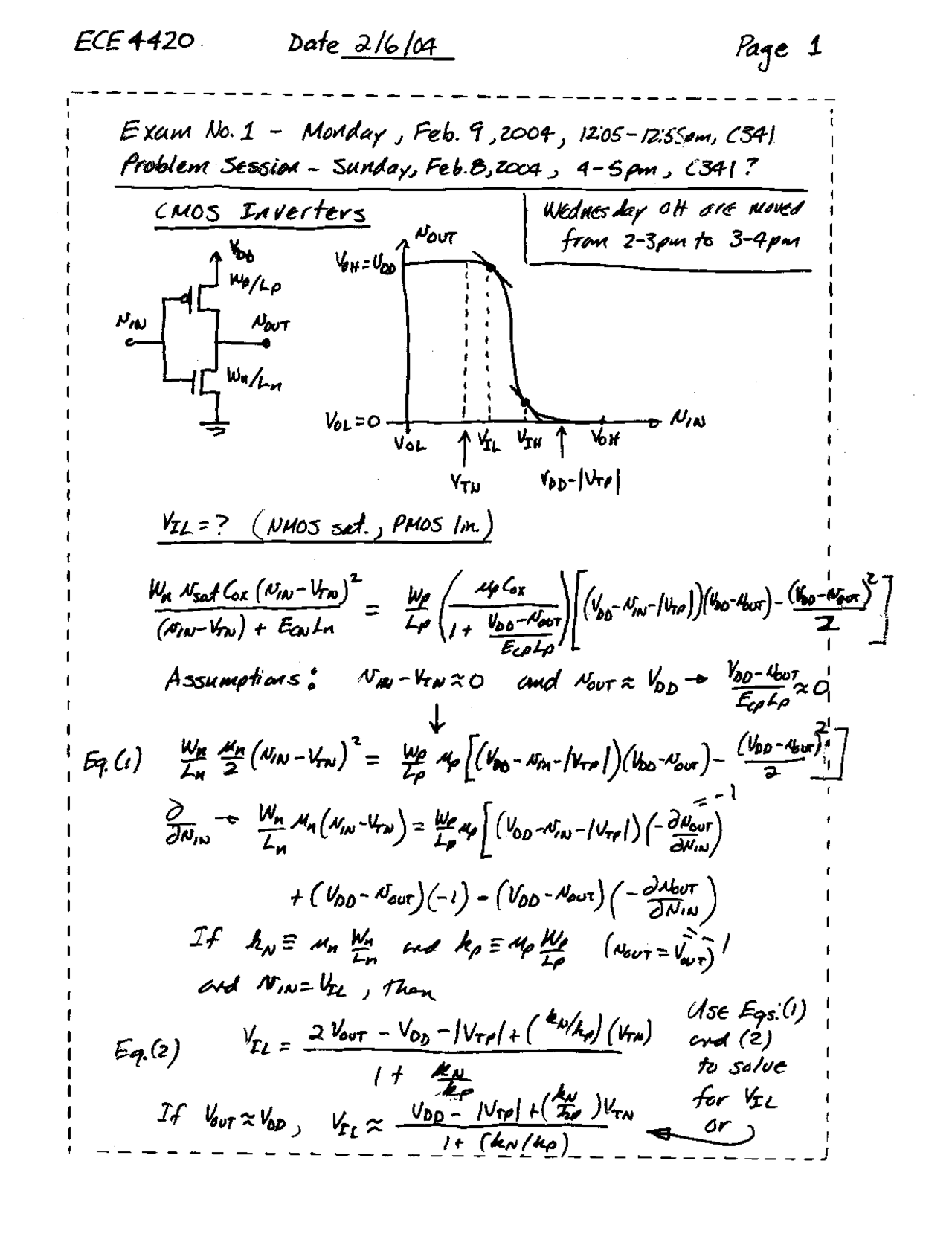 Notes On Cmos Inverters In Digital Integrated Circuits Ece 4420 Docsity