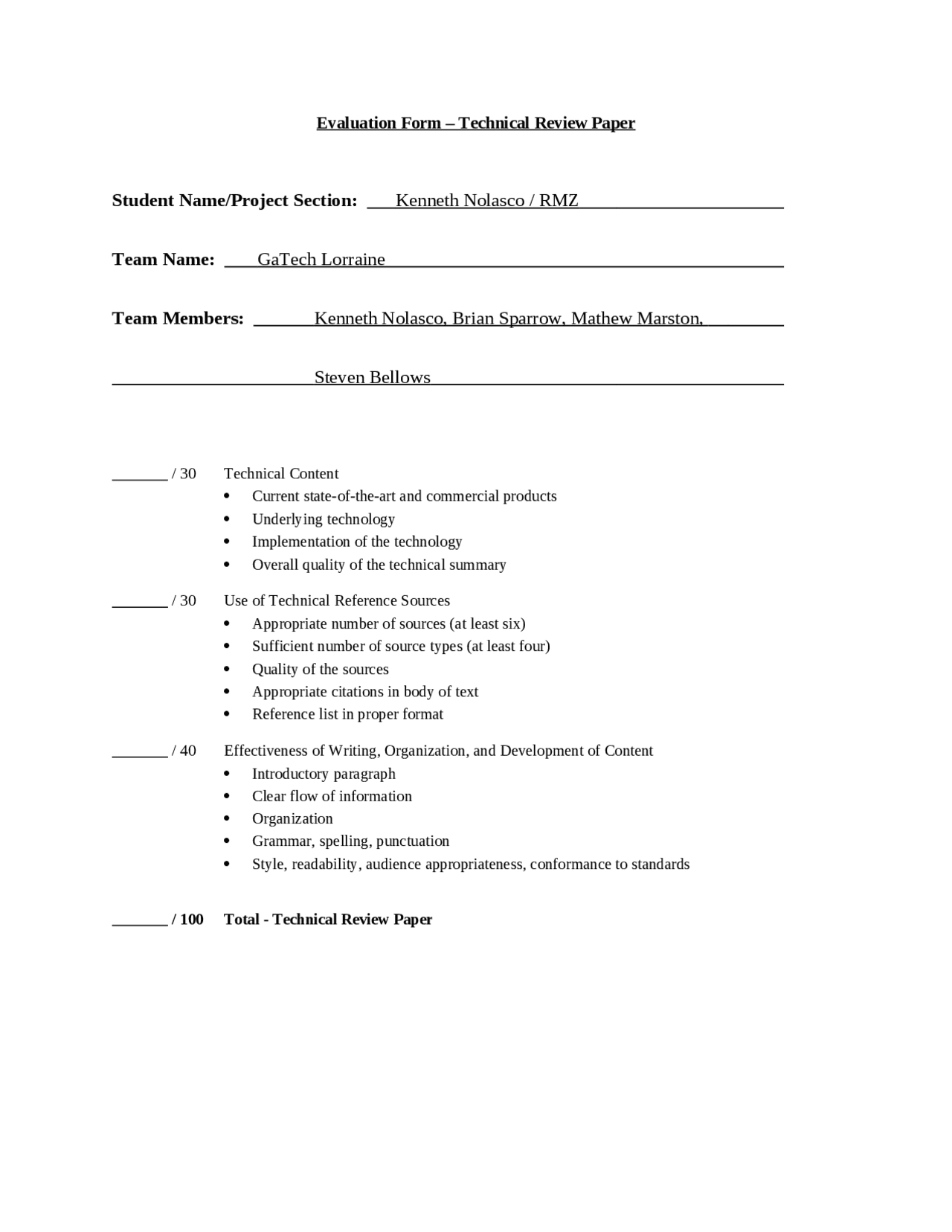 Technical Review Paper for ECE Design Project | ECE 4007 - Docsity