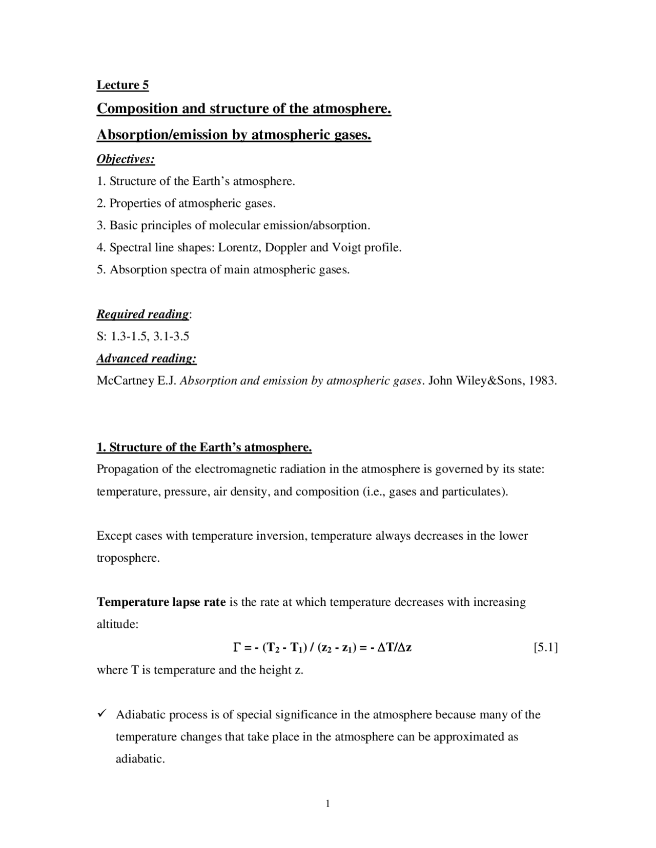 Composition and Structure of the Atmosphere - Notes | EAS 6145 - Docsity