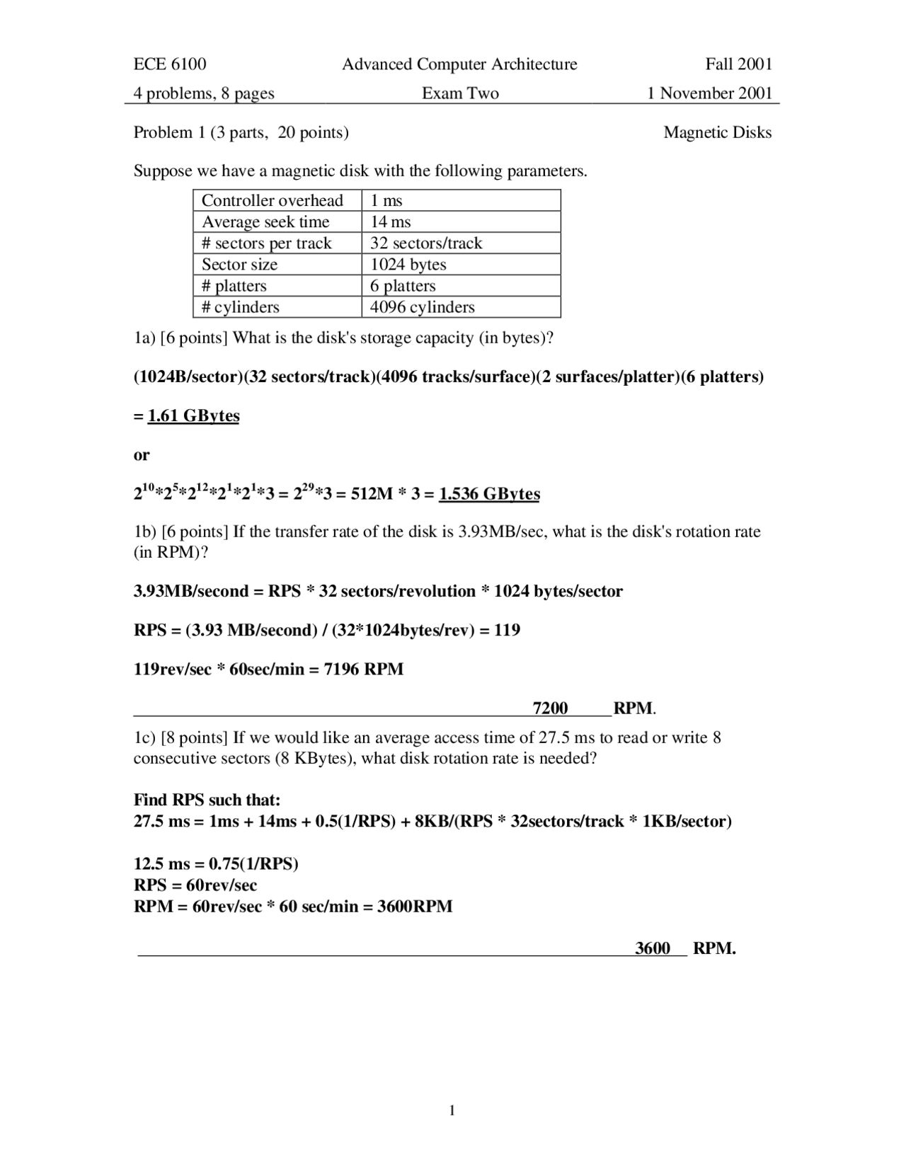 4 Solved Problems on Advanced Computer Architecture - Exam 2 | ECE 6100 ...