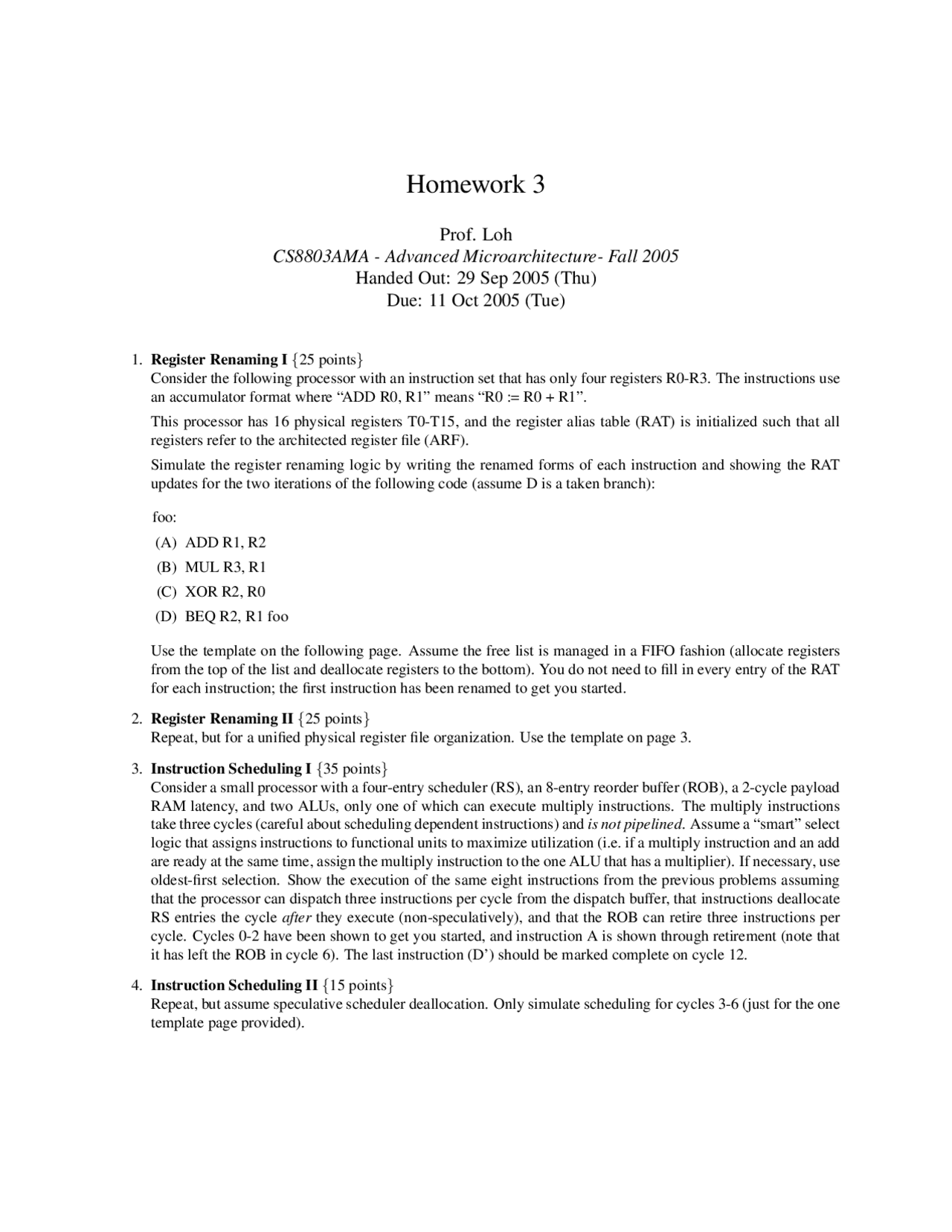 4 Solved Problems on Advanced Microarchitecture - Homework 3 | CS 8803 ...