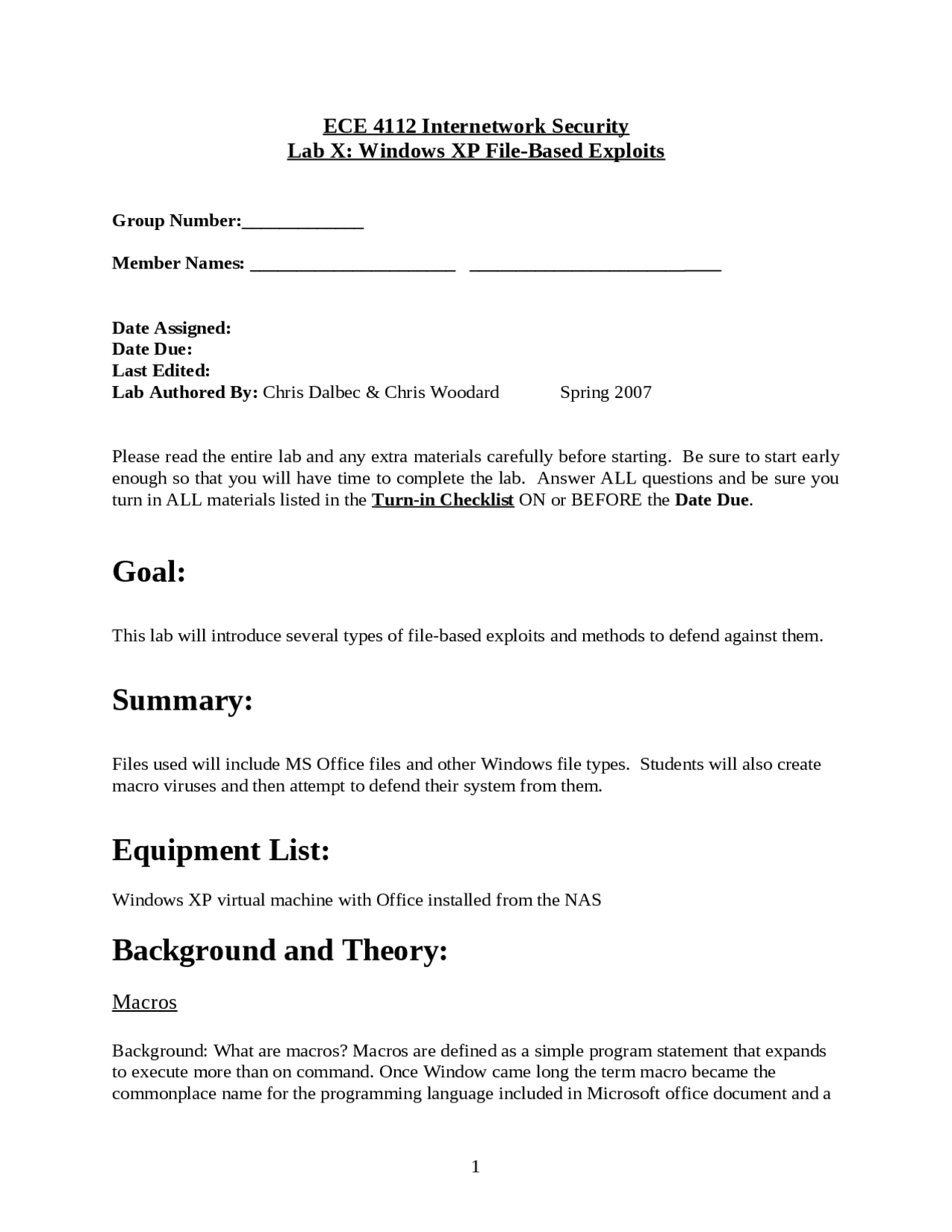 Windows XP File Based Exploits - Lab 10 | ECE 4112 - Docsity
