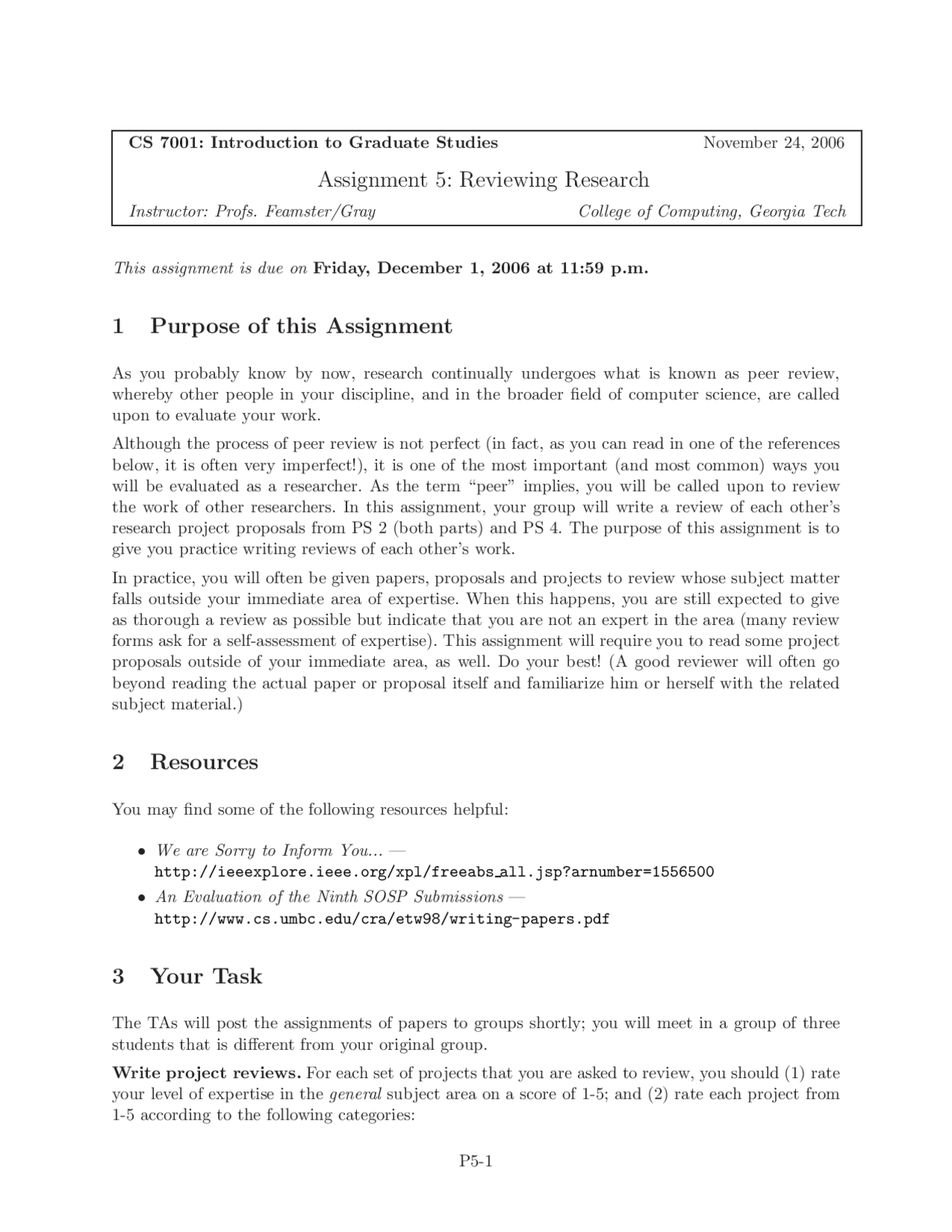 Prm7001 Assignment Examples CS 7001 Assignment 5: Peer Review Practice - Prof. Nicholas Feamster ...