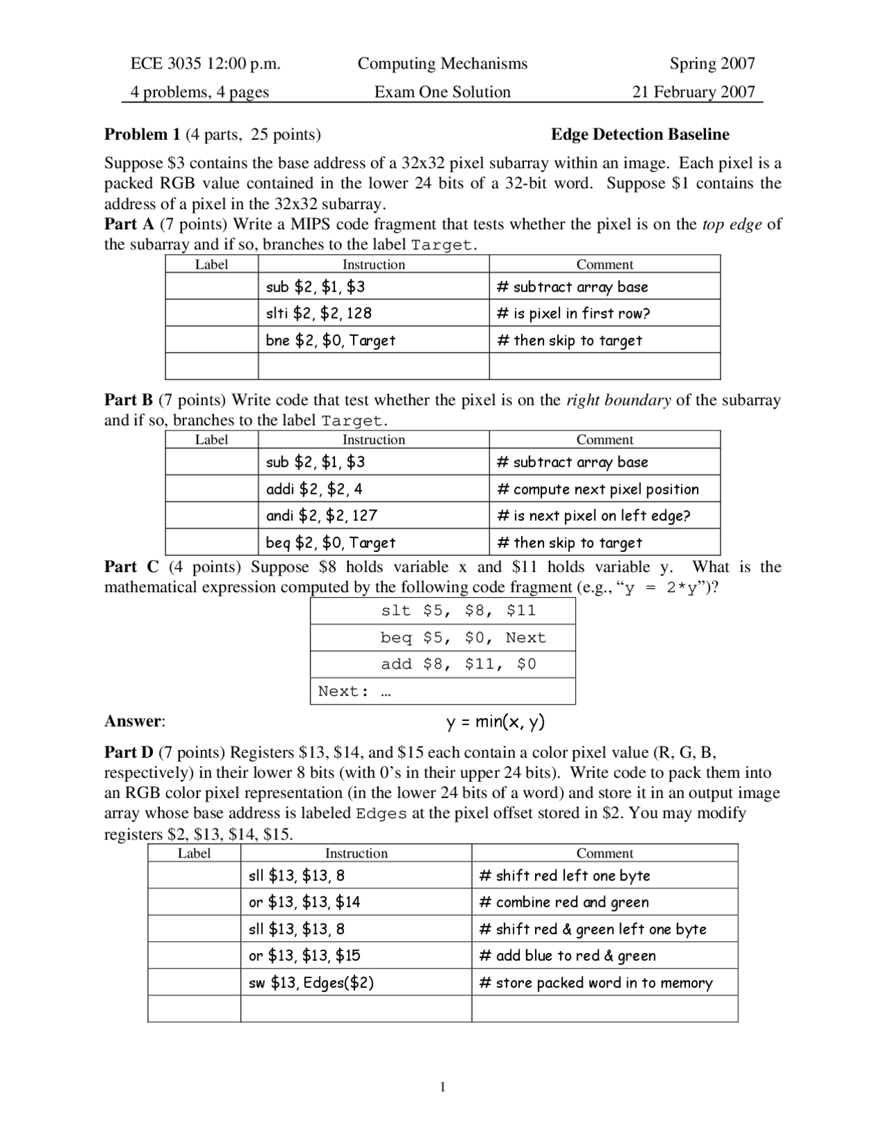 Solved Exam 1 for Mechanisms Computing System | ECE 3035 - Docsity
