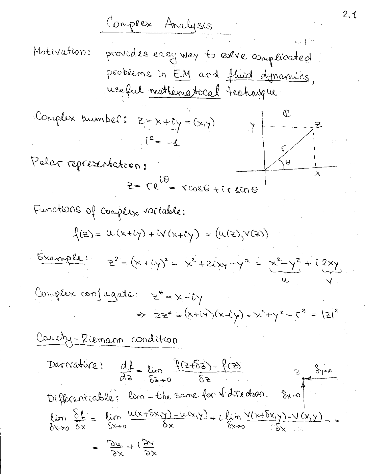 Handwritten Notes on Complex Analysis | PHYS 6124 - Docsity