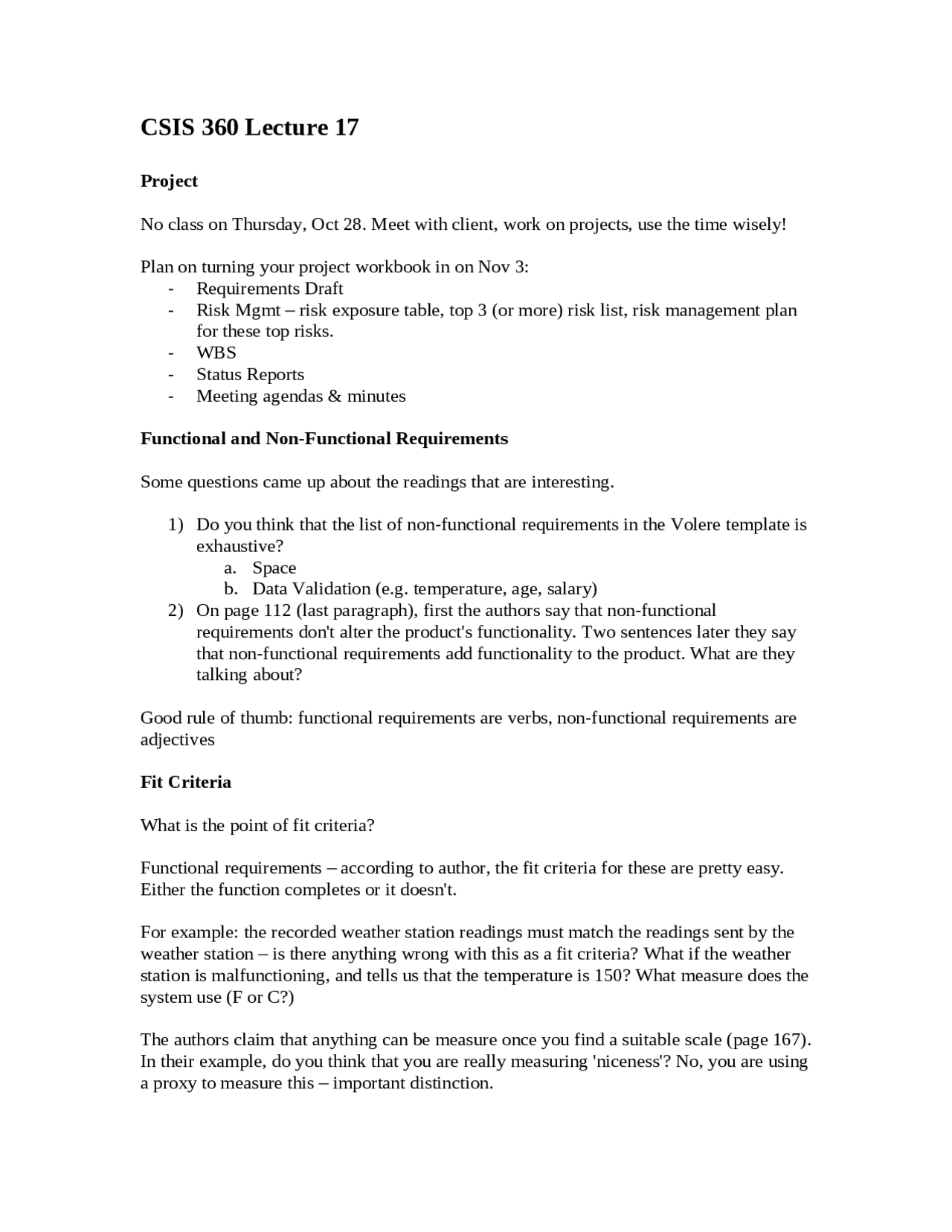 Project, Functional and Non-Functional Requirements | CSIS 360 - Docsity