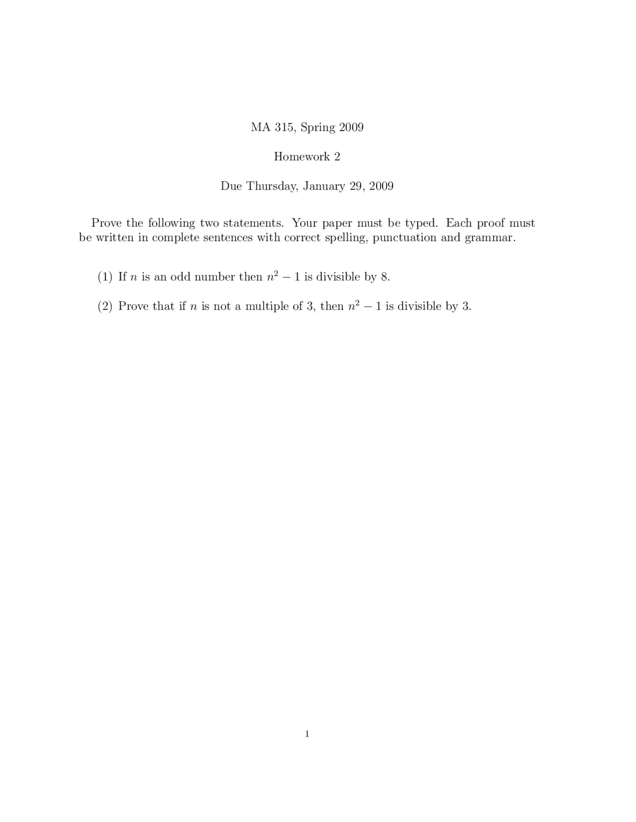 Mathematic Abstract Question Example Abstract Mathematical - Homework 2 Sample Questions | MA 315 - Docsity