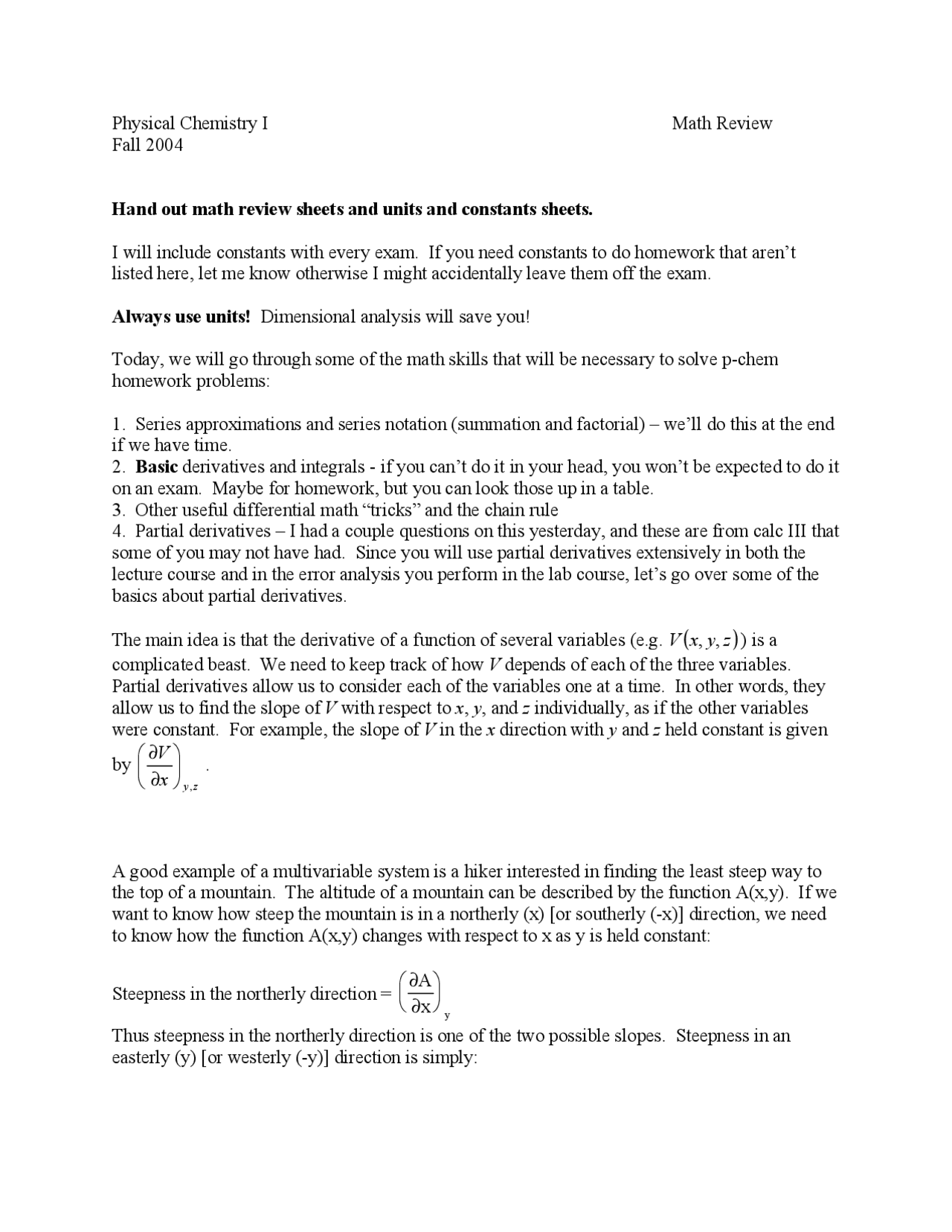 Review Notes for Final Exam - Physical Chemistry I | CHEM 343 - Docsity