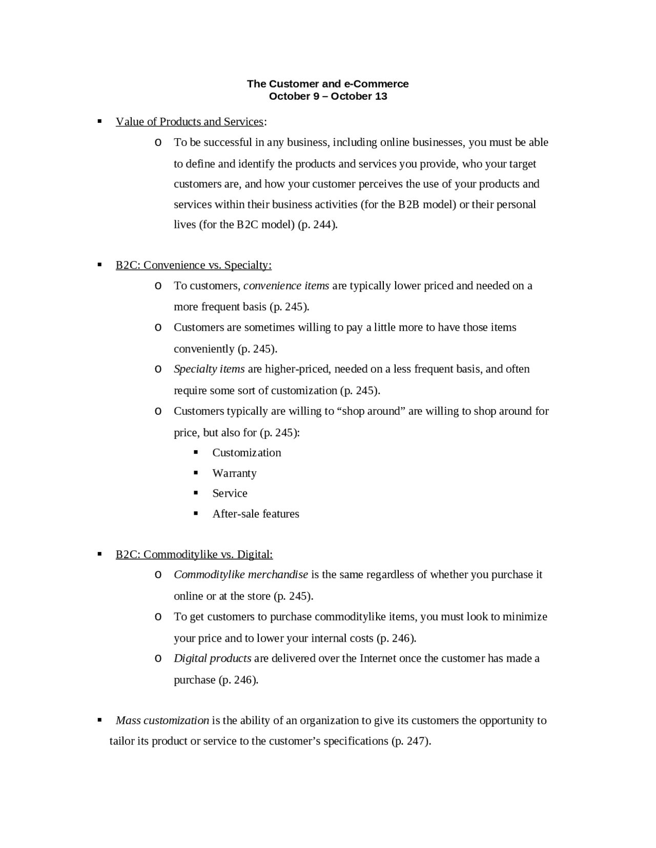 Commerce Lecture Notes Lecture Notes on The Customer and E-Commerce | BU 294 - Docsity