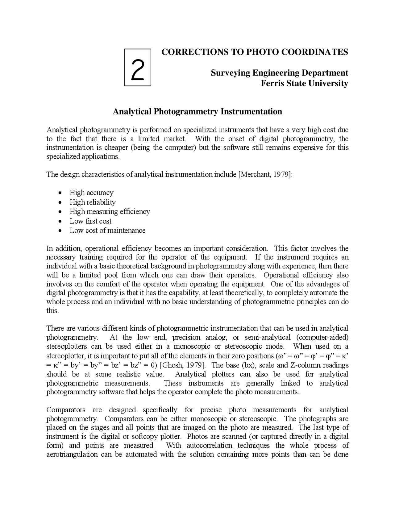Analytical Photogrammetry Instrumentation - Corrections to Photo ...