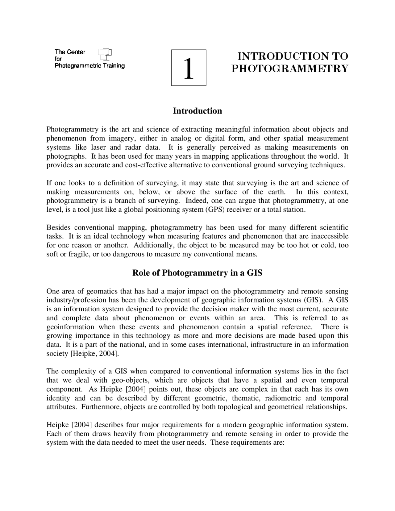 Role of Photogrammetry in a GIS - Lecture Notes | SURE 340 - Docsity