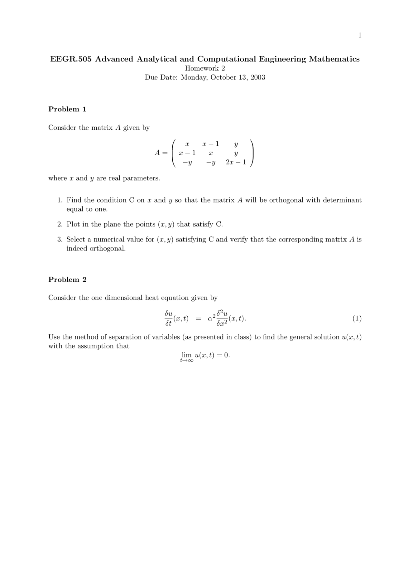 Advanced Engineering Mathematics/Computer Method - Problem Set 2 | EEGR ...