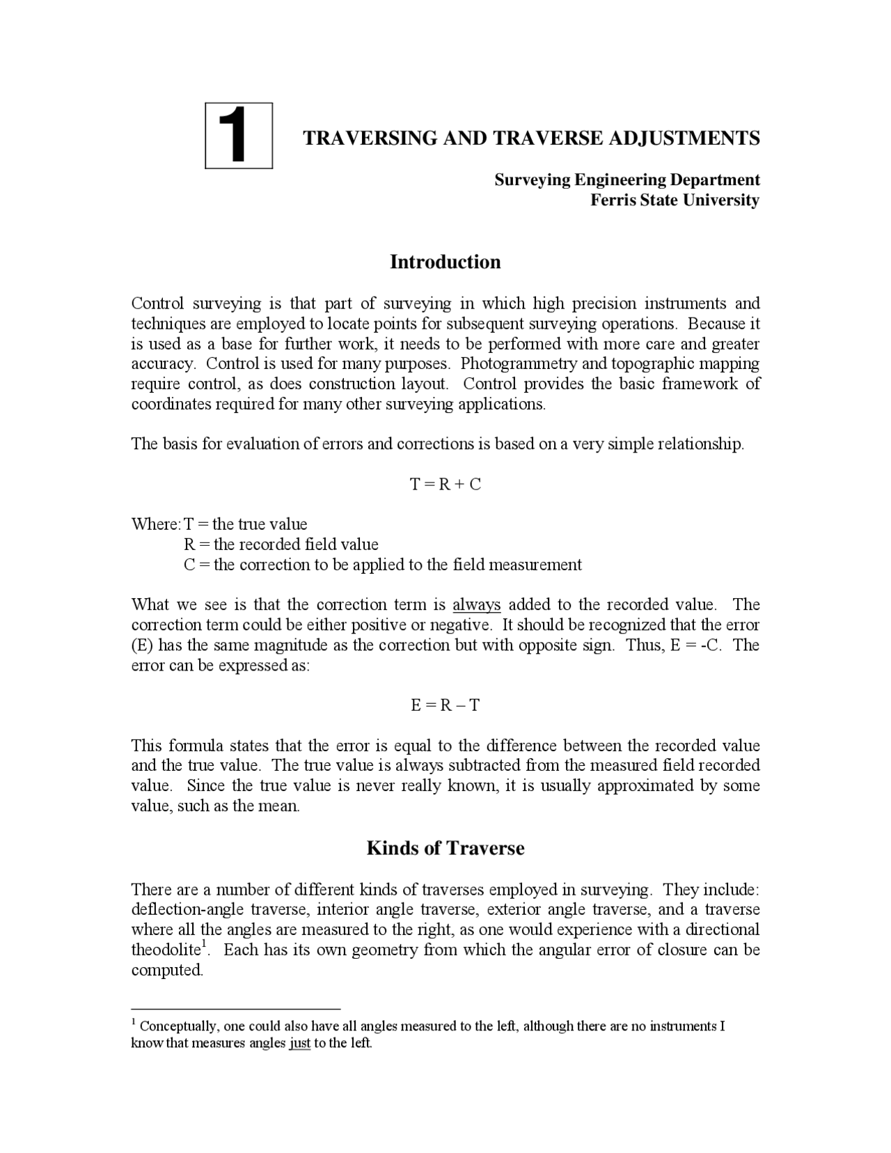 Traverse Notes Traversing and Traverse Adjustments - Lecture Notes | SURE 215 - Docsity