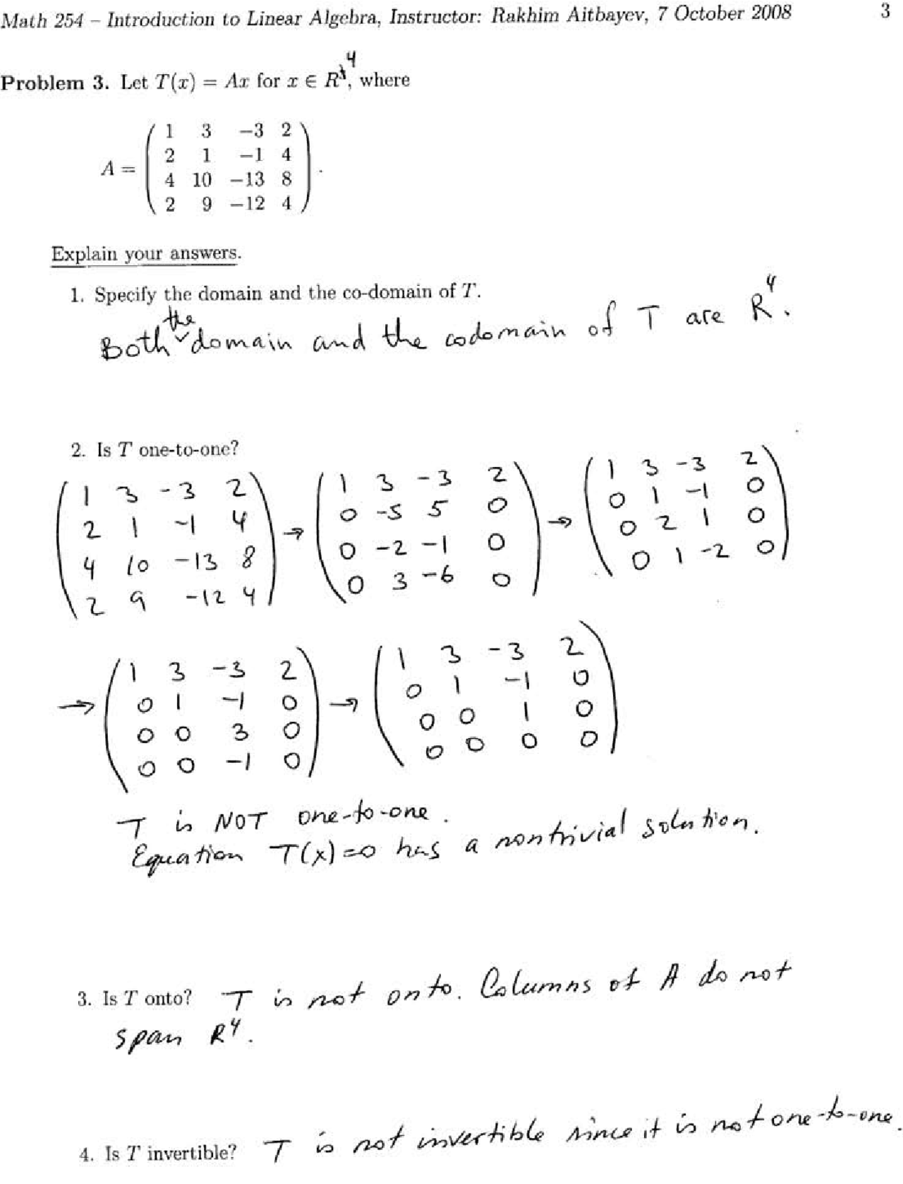 4 Solved Problems to Specify the Domain - Exam | MATH 254 - Docsity