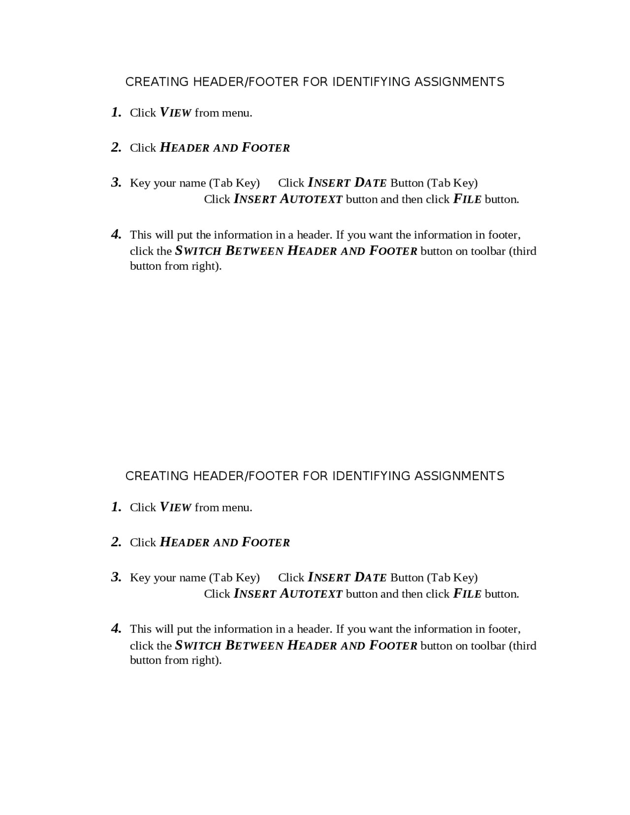 Task Question Header Creating Header and Footer for Identifying Assignments | IS 119 - Docsity