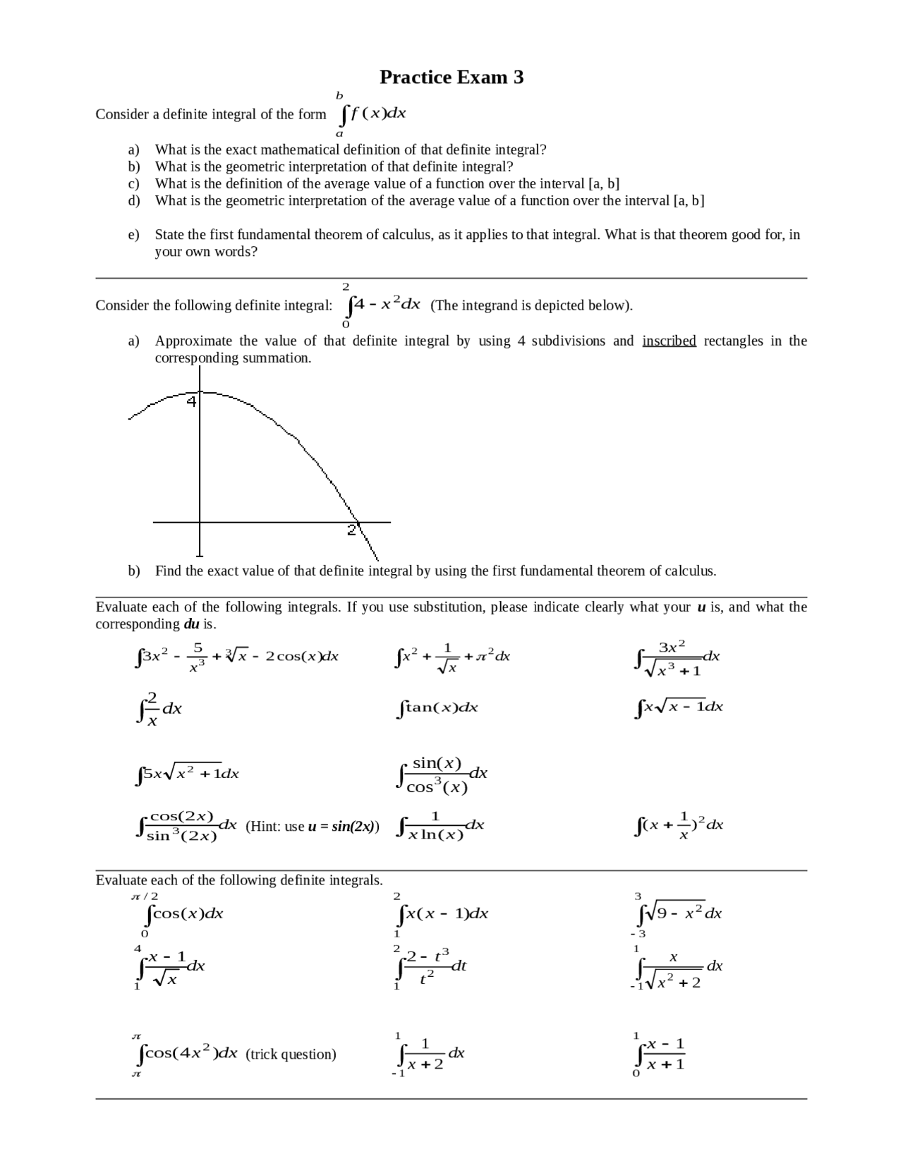 Math Exam Calculus Practice Final Exam 3 - Calculus I | MATH 1401 - Docsity