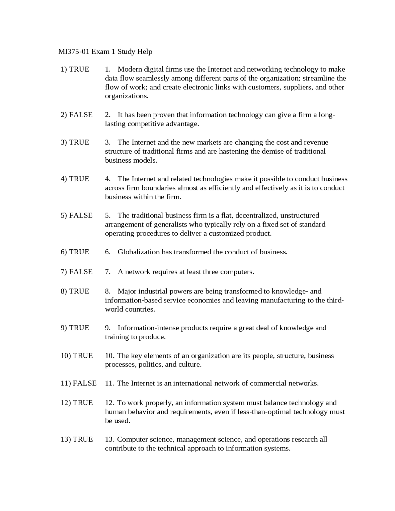 Exam 1 Study Guide - Management Information System | MI 375 | Exams ...