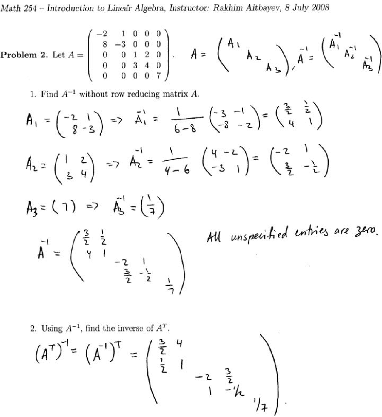 Assignment Problems Solved - Introduction to Linear Algebra | MATH 254 ...