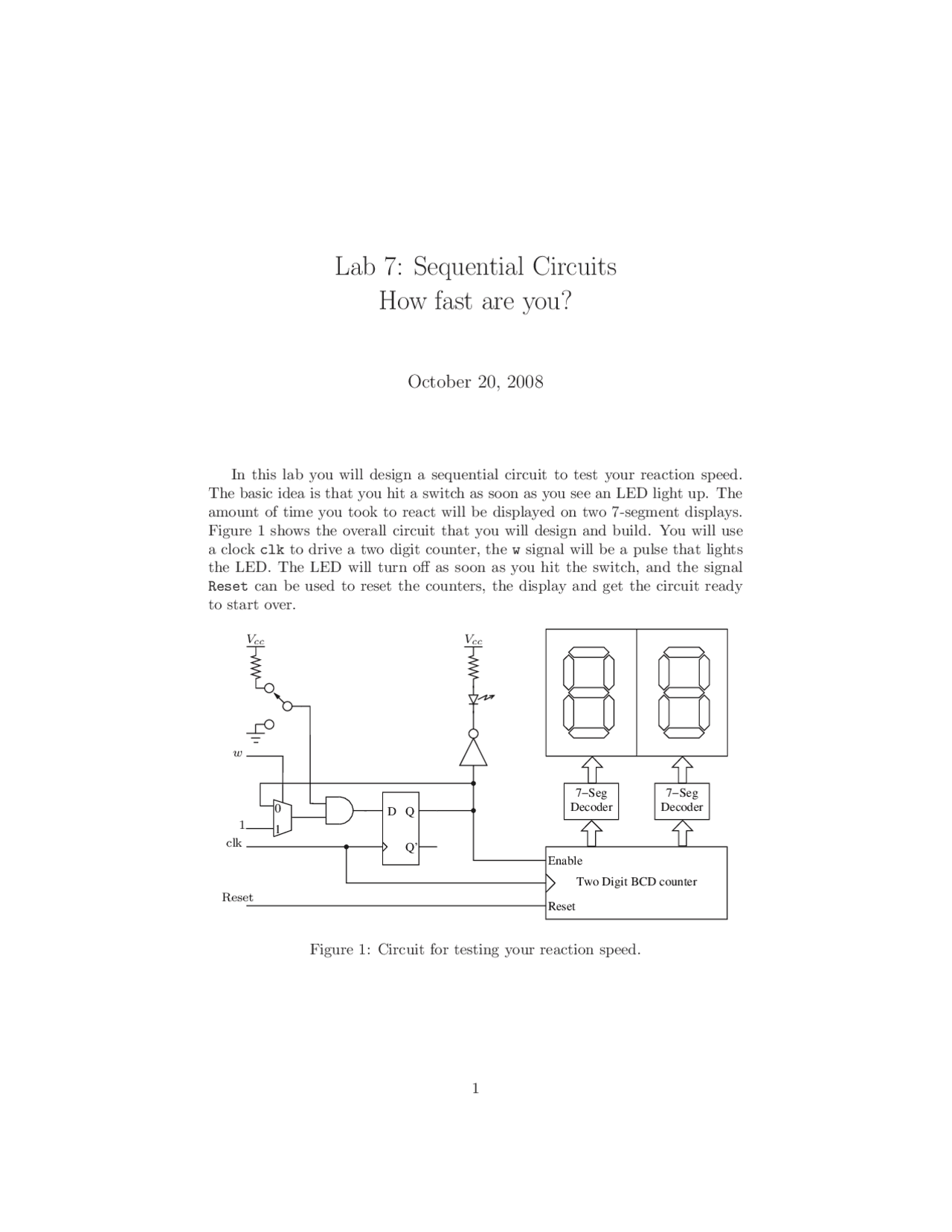 Sequential Lab Outlets Lab 7: Sequential Circuits - Digital Electronics Lab | EE 231L - Docsity