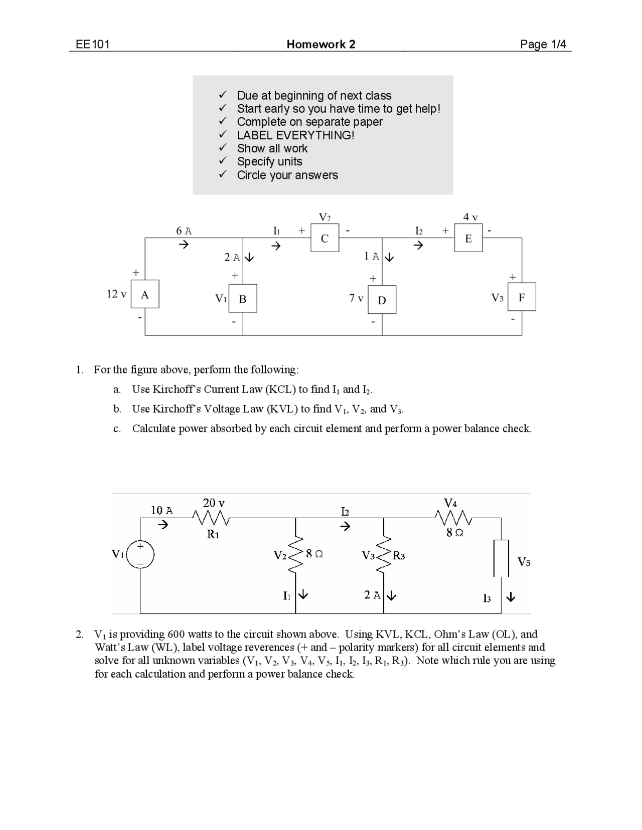 Homework 2 Problems - Introduction to Electrical Engineering | EE 101 ...
