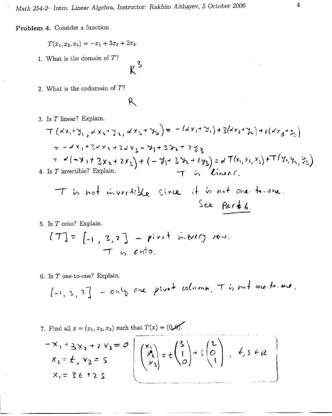 Solved Exam 1 - Introduction to Applied Linear Algebra | MATH 254 - Docsity