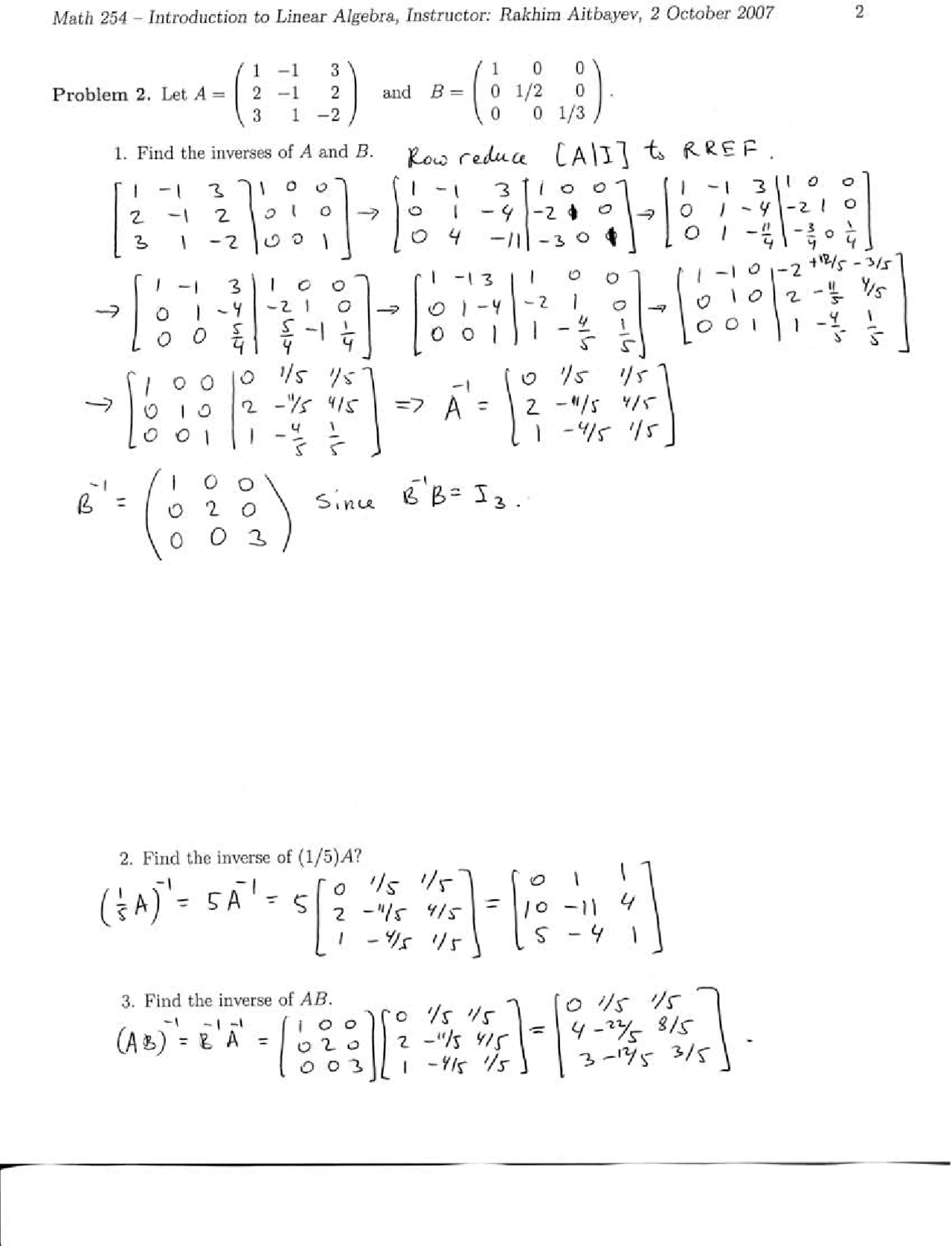 Linear Algebra Math Problems 3 Solved Problems on Introduction Applied Linear Algebra | MATH 254 ...