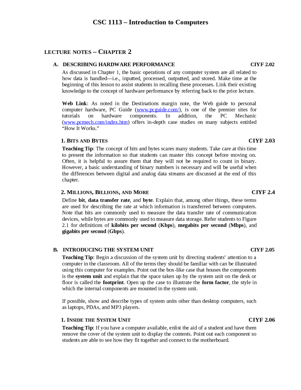 Basic Computer System Notes Basic Operation of Computer System - Lecture Notes | CSC 1113 - Docsity