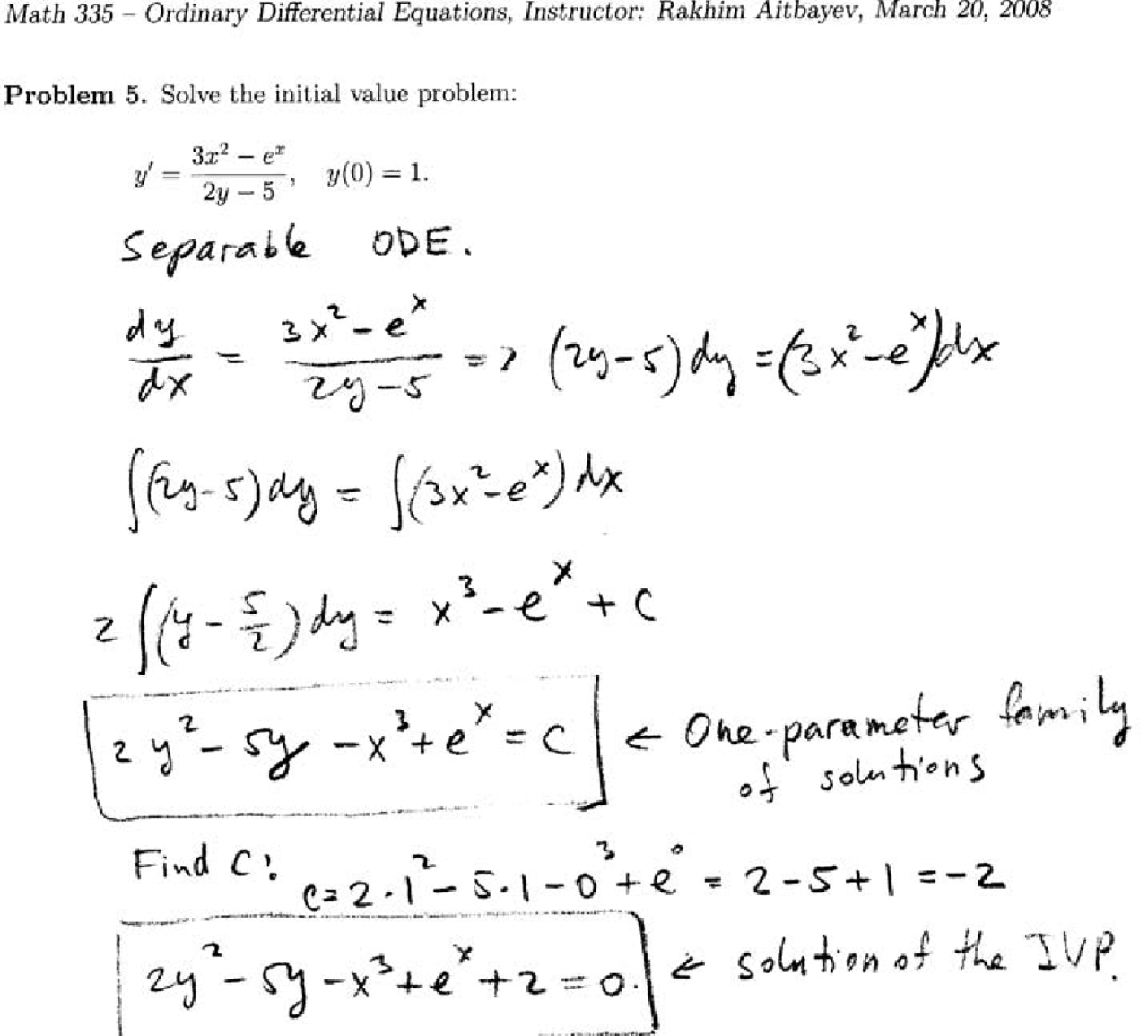 Initial Math Solve the Initial Value Problem on Ordinary Differential Equation ...