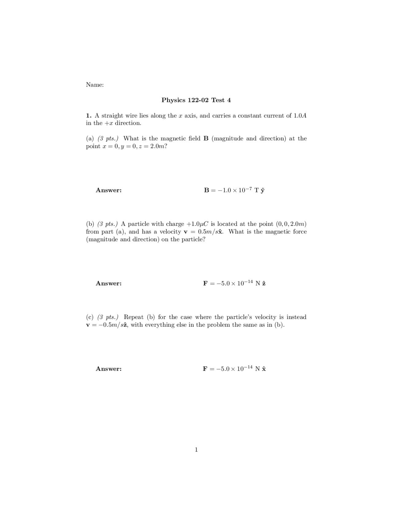 Test IV with Answers - General Physics II | PHYS 122 - Docsity