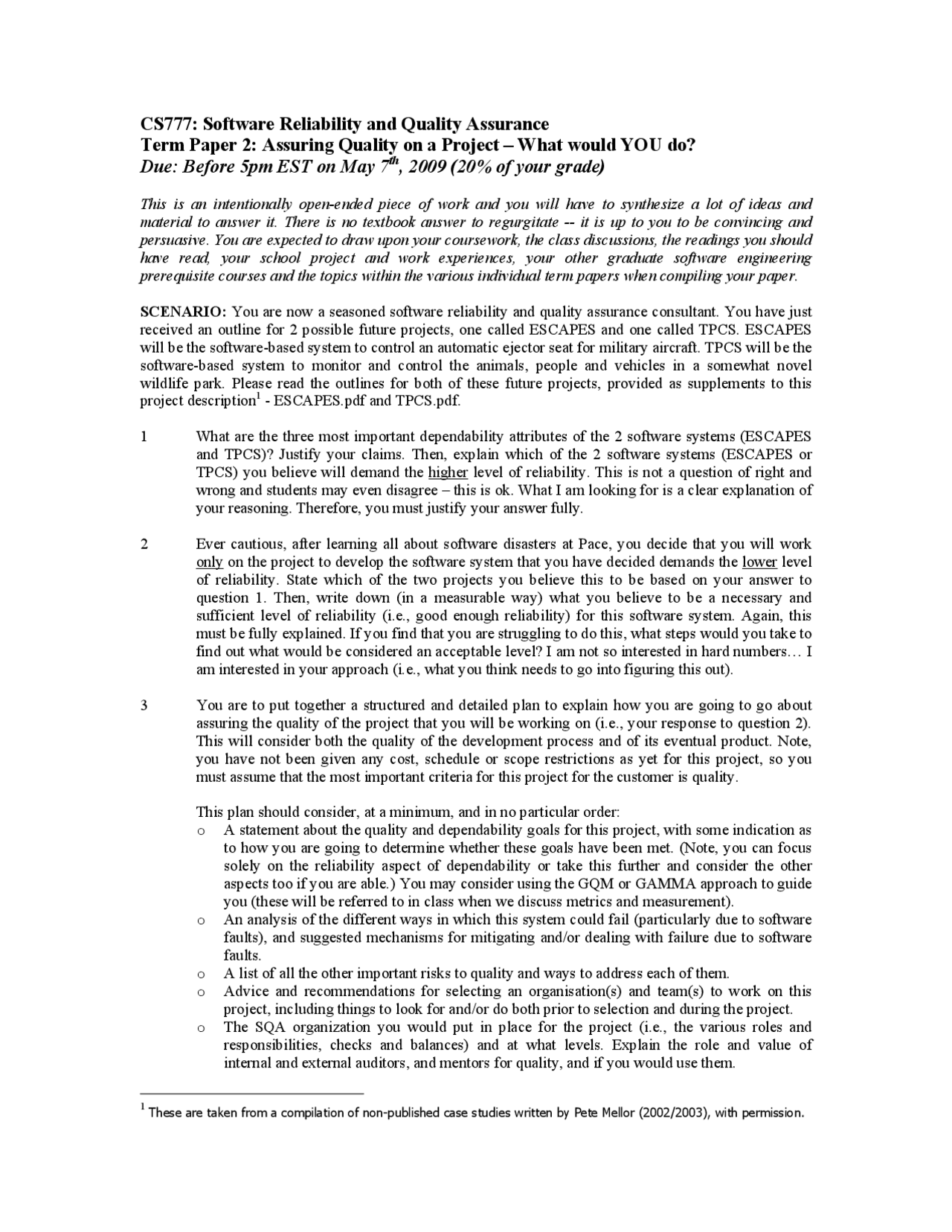 Software Reliability and Quality Assurance - Term Paper | CS 777 - Docsity