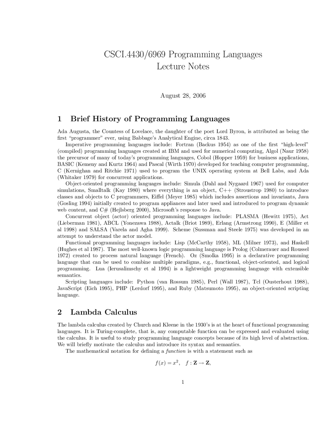 Brief History of Programming Languages | CSCI 4430 - Docsity