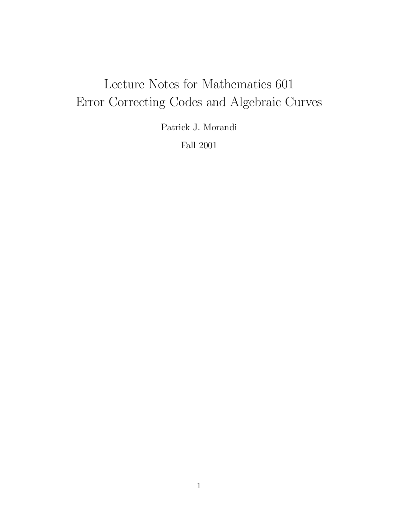 Error Correcting Code and Algebraic Curves | MATH 601 - Docsity