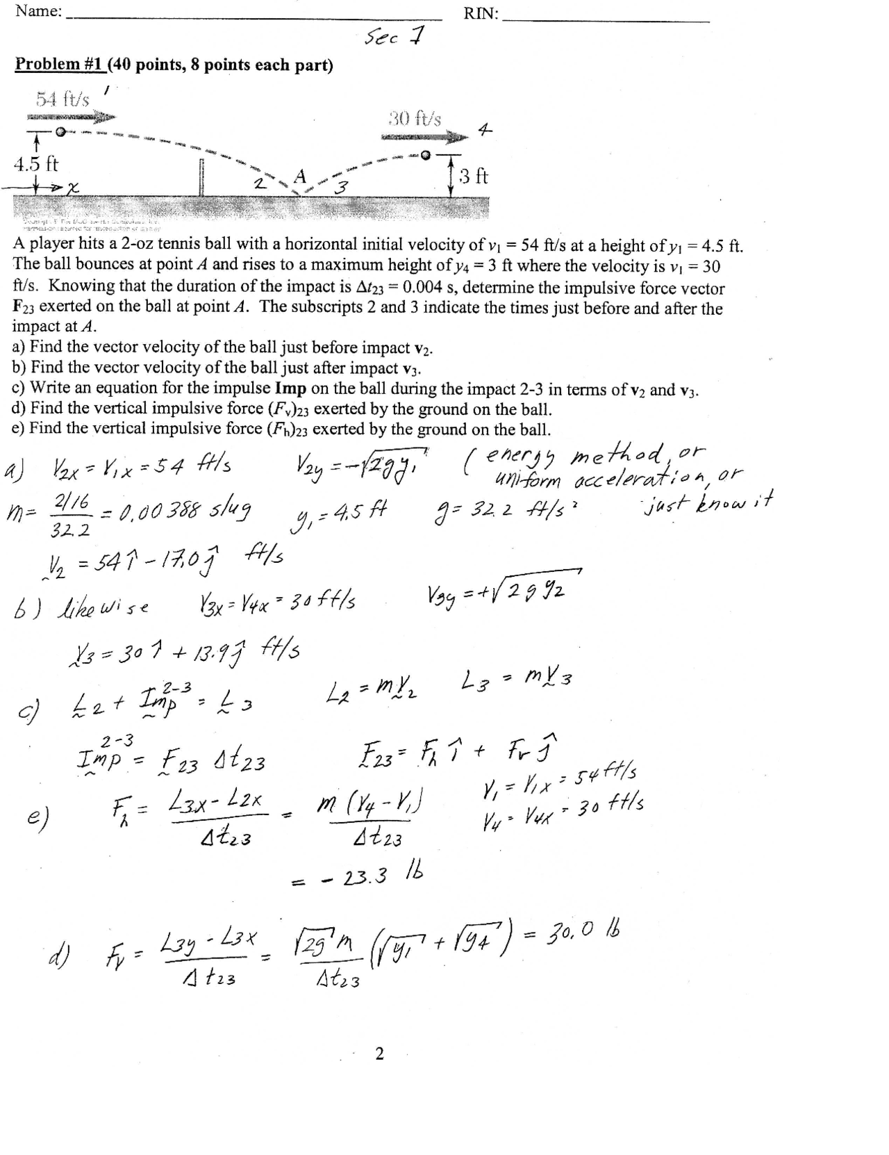 2 Solved Problems on Engineering Dynamics - Test | ENGR 2090 - Docsity