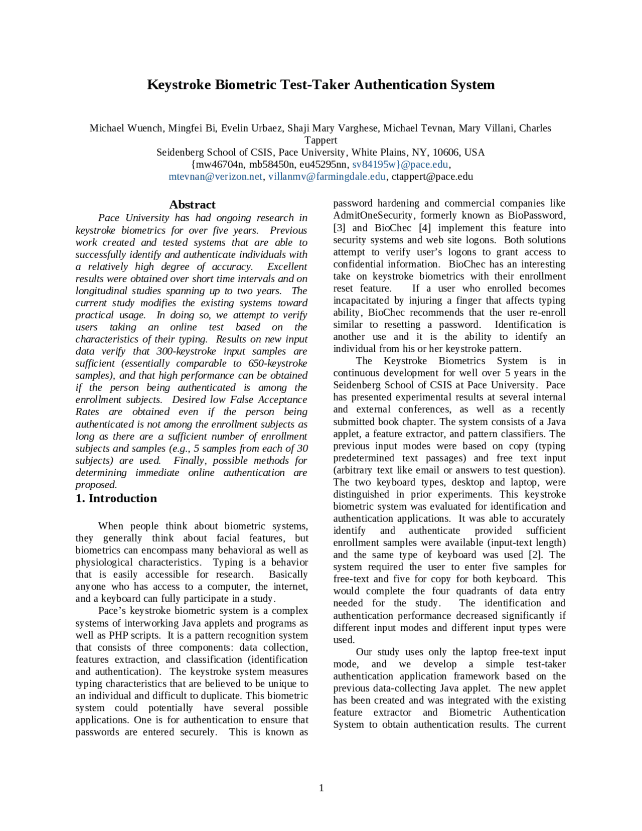 Keystroke Biometric Test Taker Authentication System | CS 691 - Docsity
