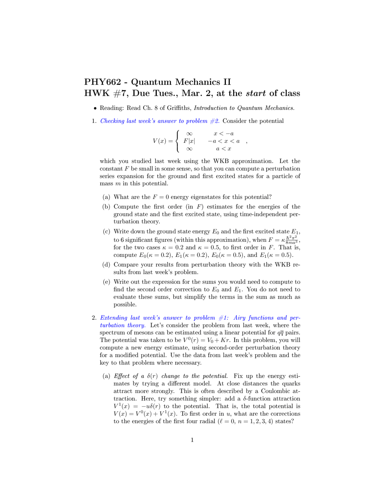 Quantum Physics Homework Example Homework 7 - Quantum Mechanics II | PHY 662 - Docsity