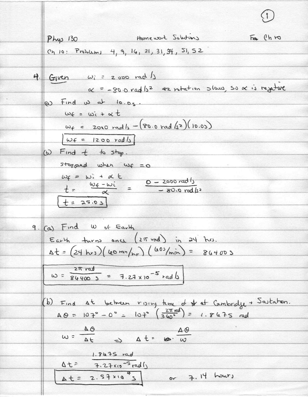 Homework Problem with Answers - General Physics I | PHYS 130 - Docsity