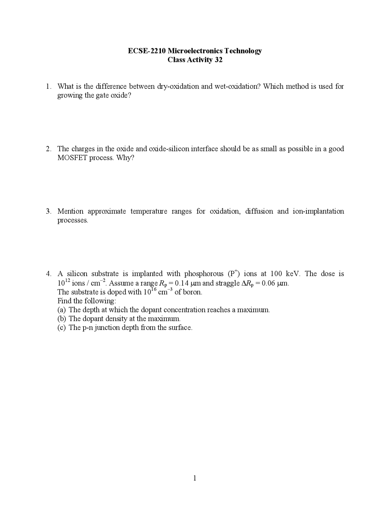 7 Questions on Microelectronics Technology - Assignment | ECSE 2210 ...